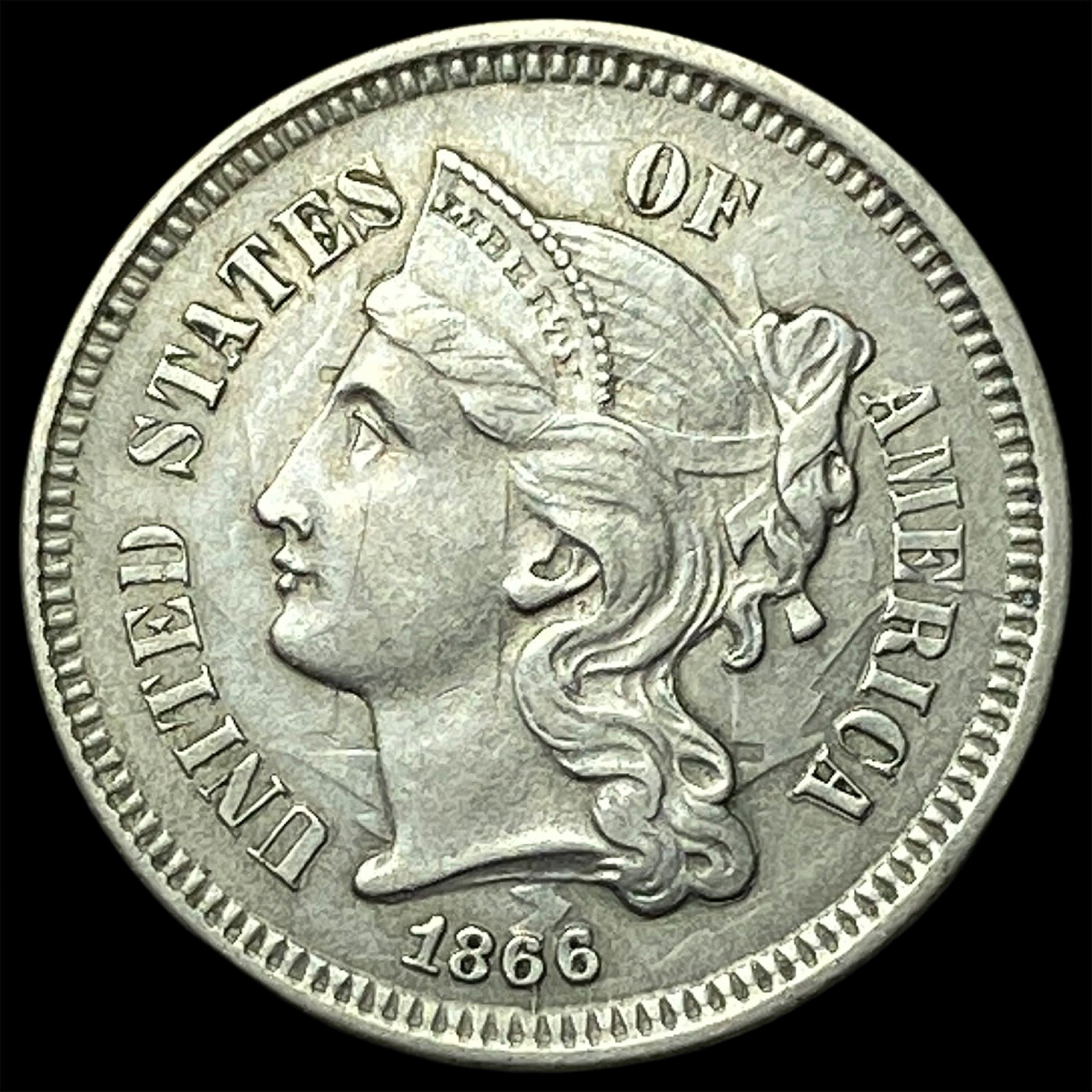 1866 Nickel Three-Cent Piece UNCIRCULATED: 1866 Nickel Three-Cent Piece UNCIRCULATED