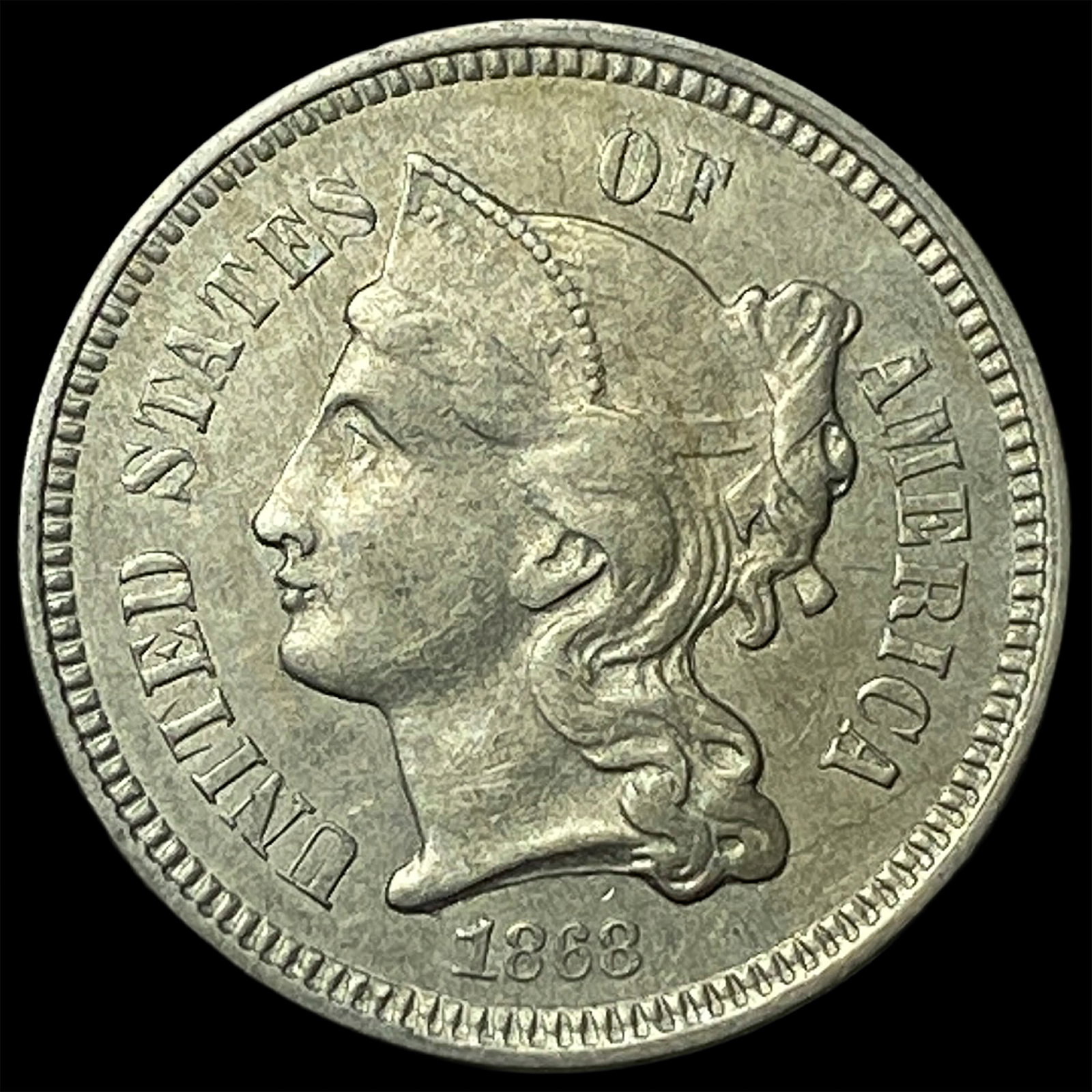1868 Nickel Three-Cent Piece CLOSELY UNCIRCULATED