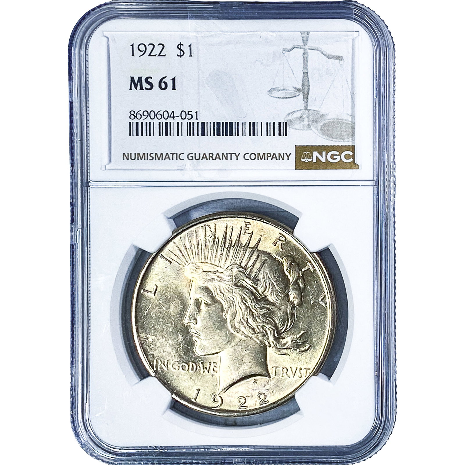1922 Silver Peace Dollar NGC MS61: 1922 Silver Peace Dollar NGC MS61