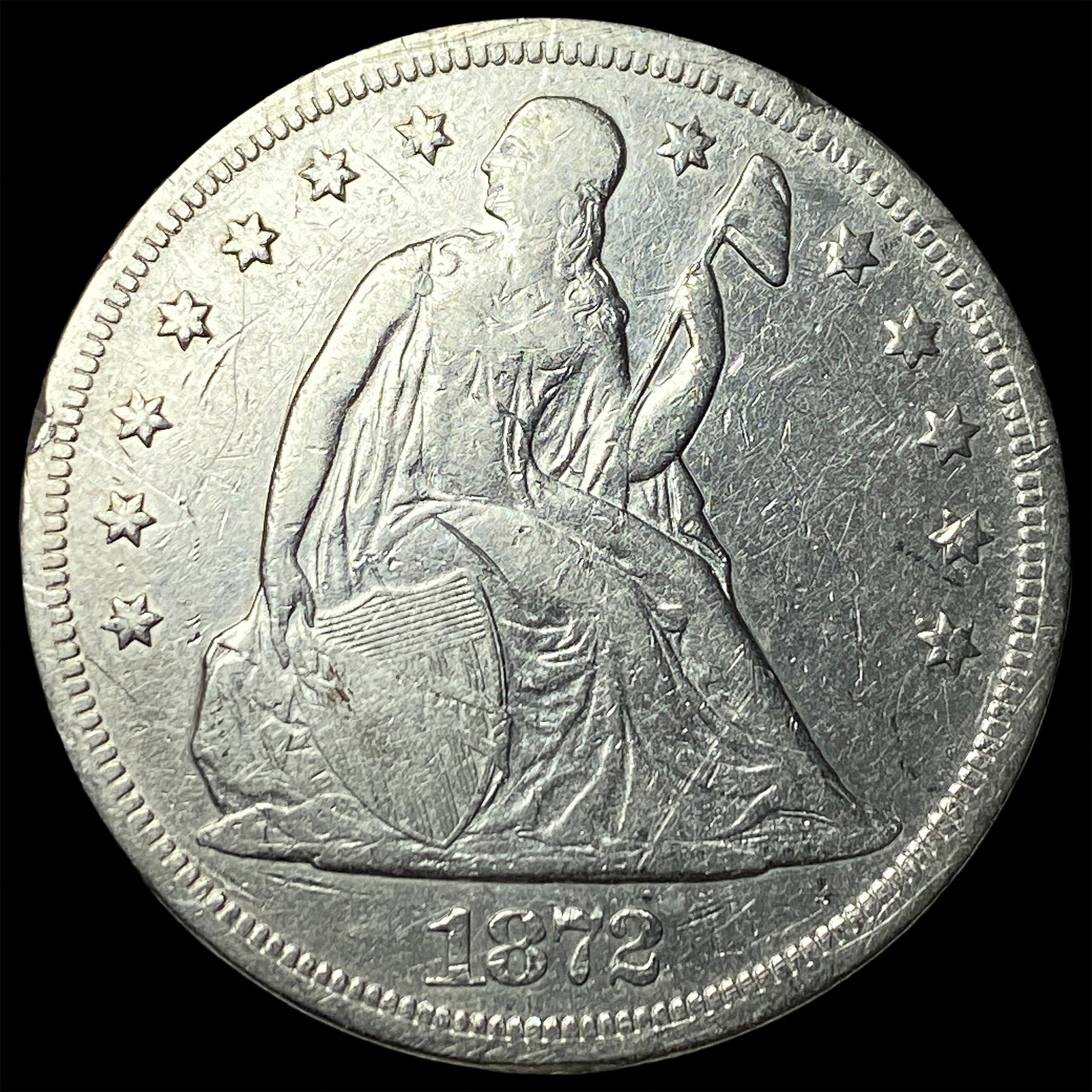 1872 Seated Liberty Silver Dollar CLOSELY UNCIRCULATED