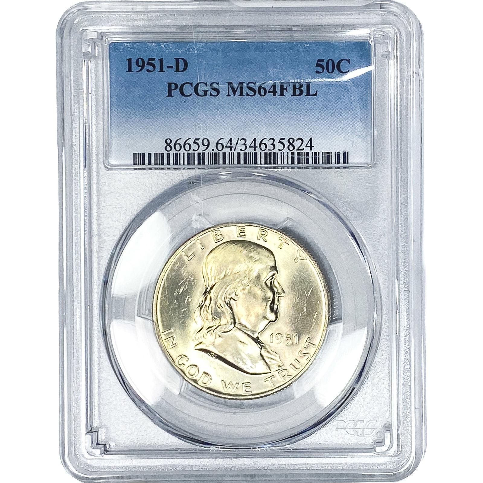 1951-D Franklin Half Dollar PCGS MS64 FBL: 1951-D Franklin Half Dollar PCGS MS64 FBL