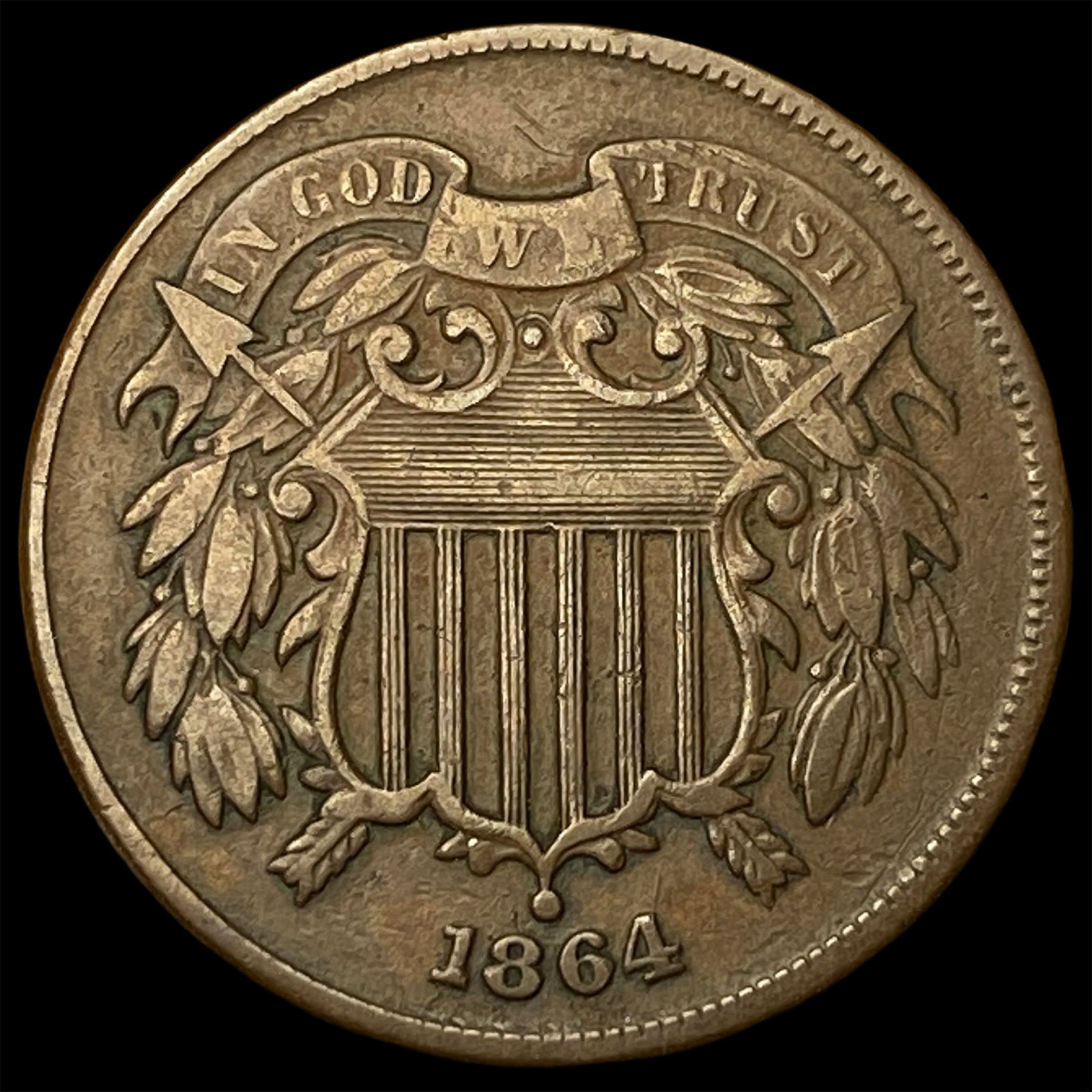 1864 RB Bronze Two-Cent Piece CLOSELY UNCIRCULATED: 1864 RB Bronze Two-Cent Piece CLOSELY UNCIRCULATED