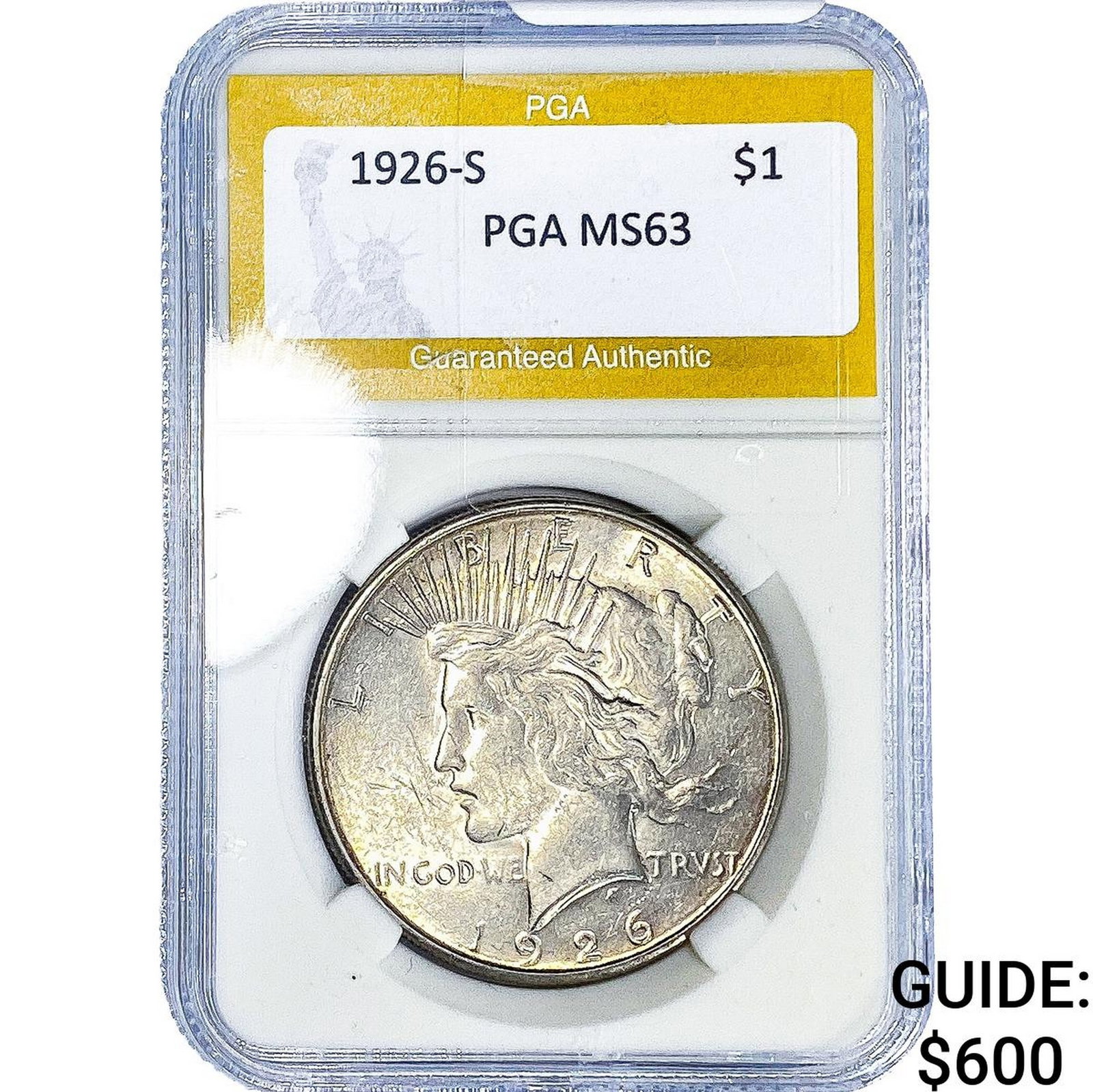 1926-S Silver Peace Dollar PGA MS63: 1926-S Silver Peace Dollar PGA MS63