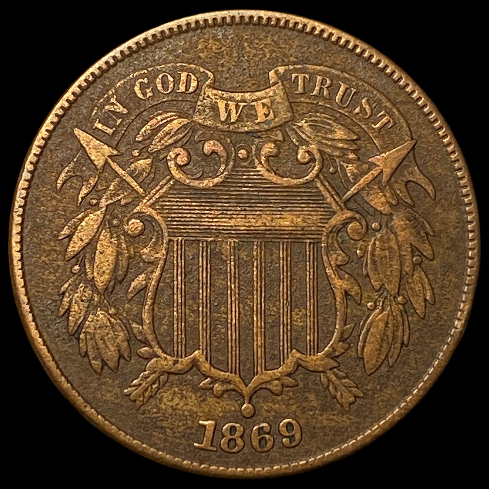 1869 RB Bronze Two-Cent Piece CHOICE AU