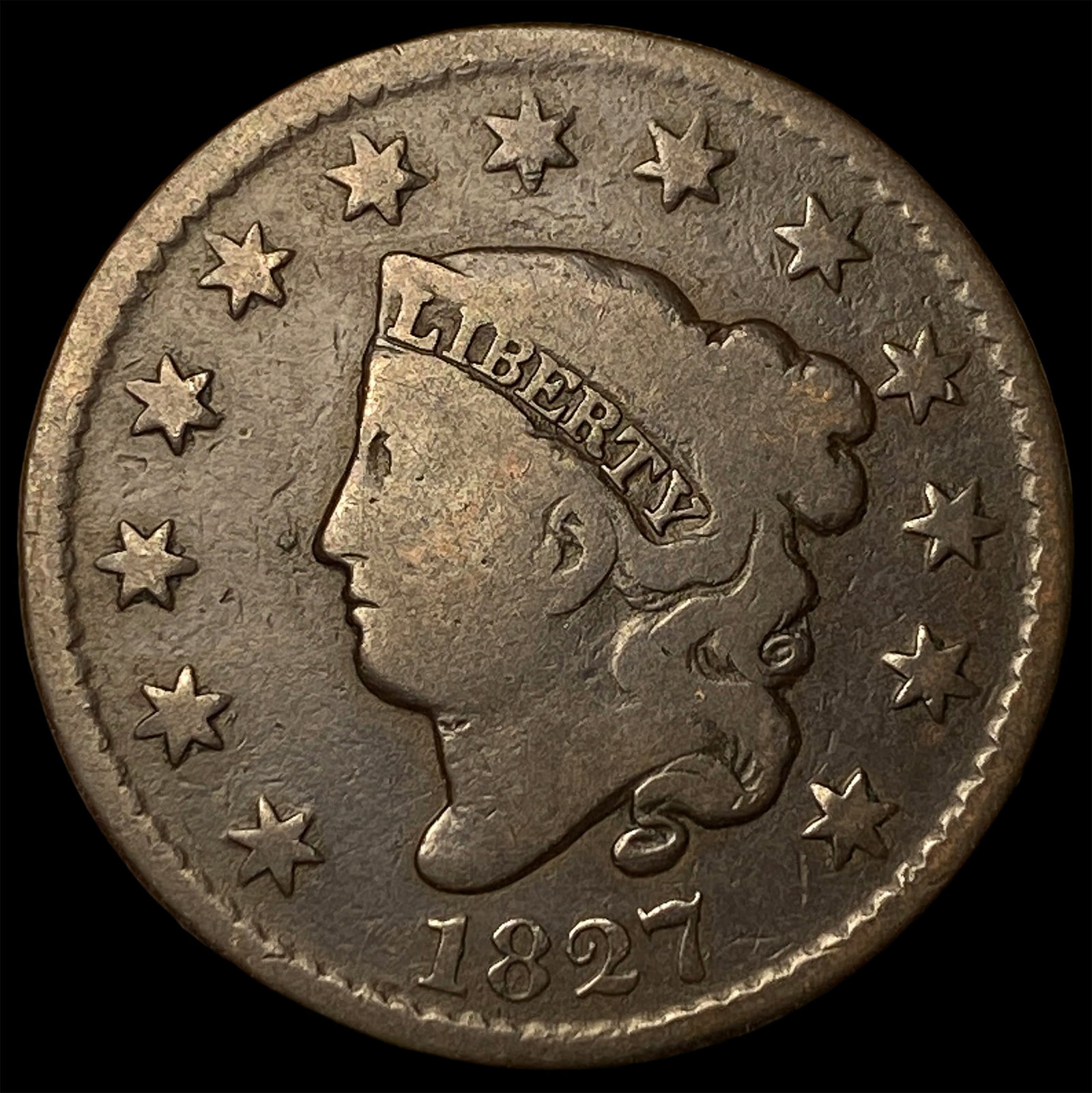 1827 Coronet Head Large Cent LIGHTLY CIRCULATED