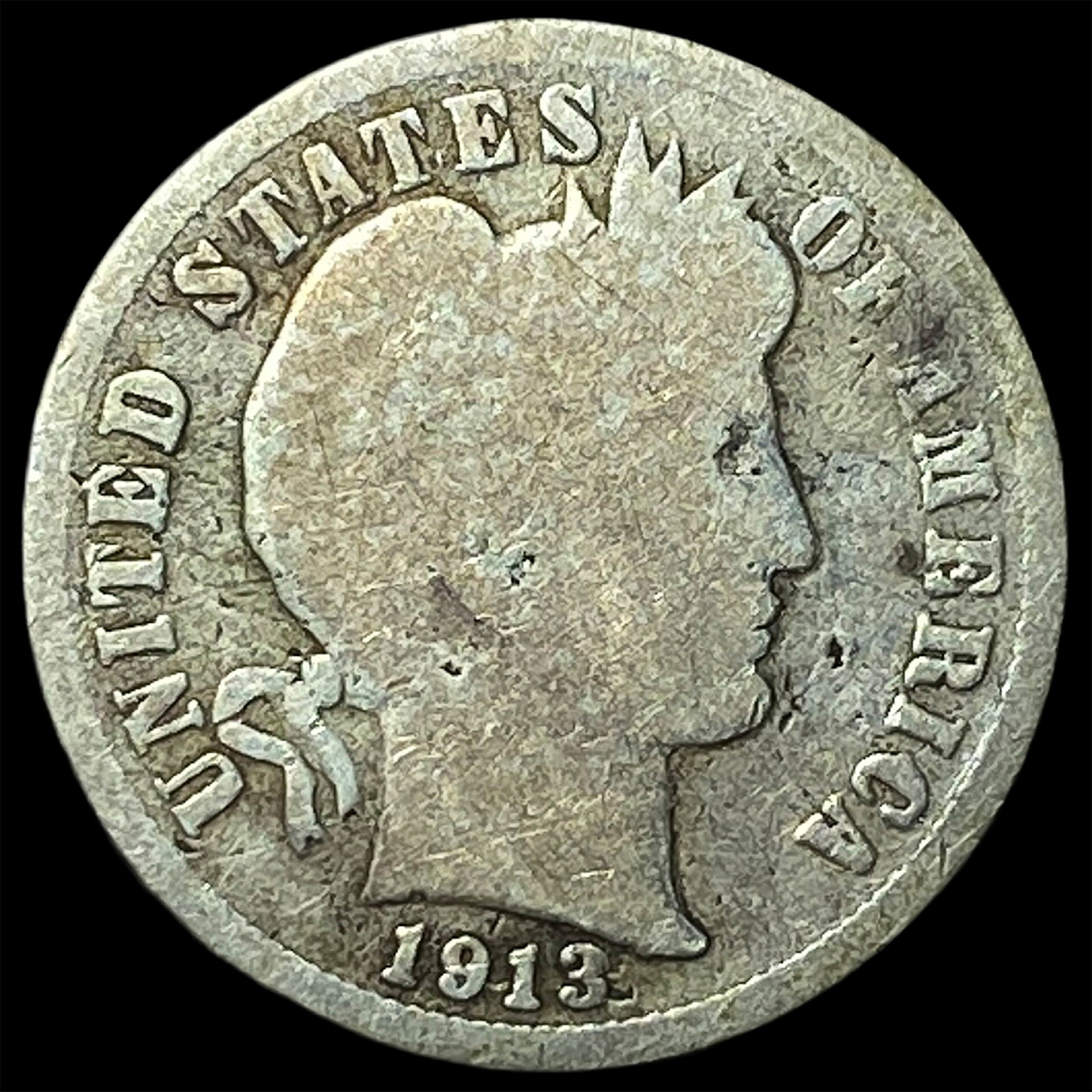 1913-S Silver Barber Dime NICELY CIRCULATED: 1913-S Silver Barber Dime NICELY CIRCULATED