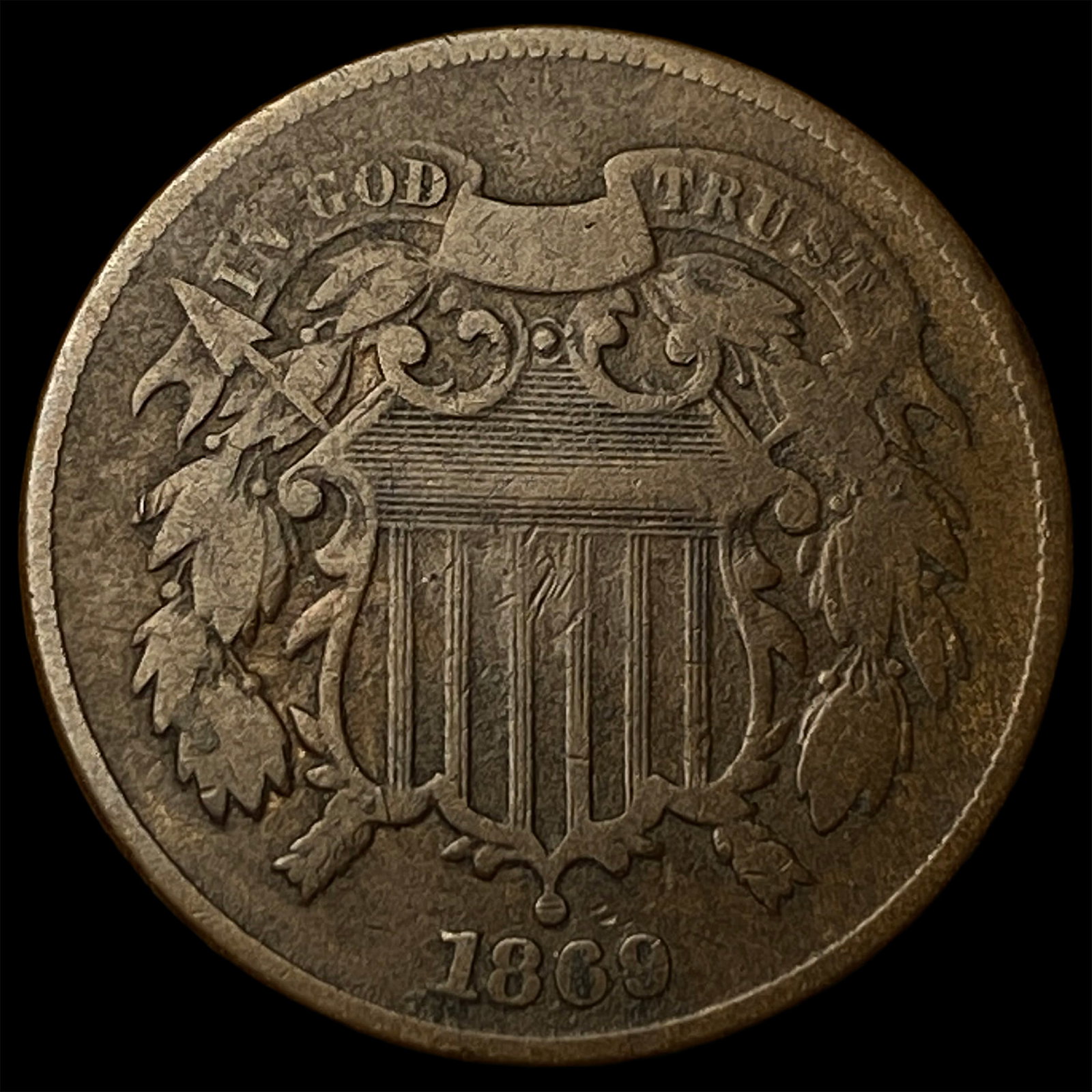 1869 Bronze Two-Cent Piece NEARLY UNCIRCULATED