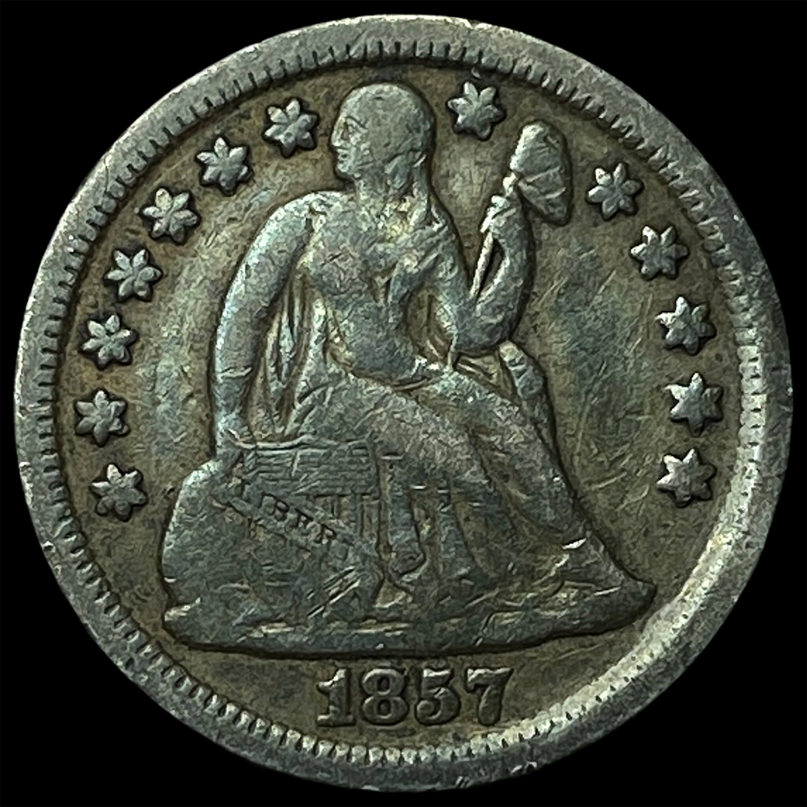 1857 Silver Seated Liberty Dime LIGHTLY CIRCULATED