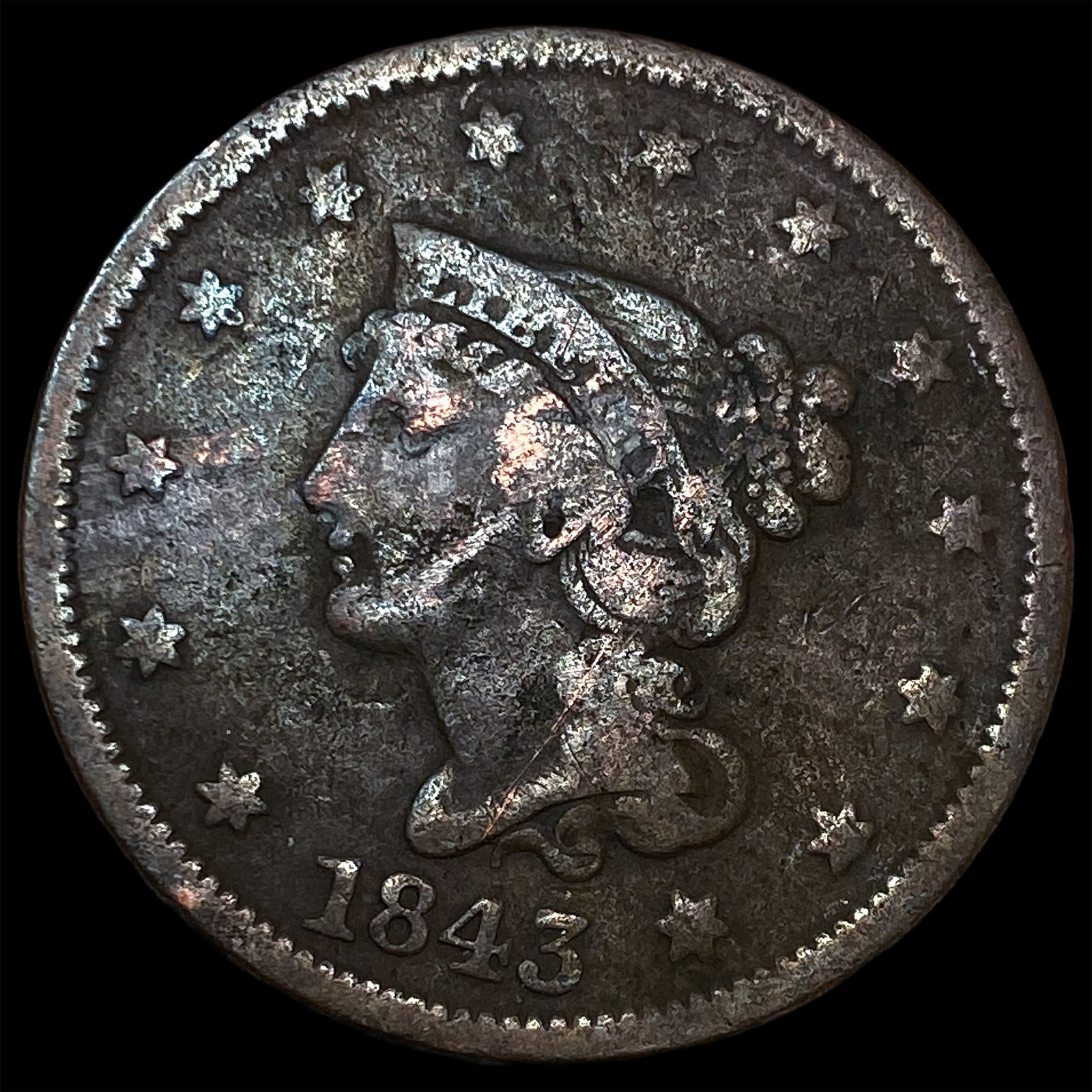1843 Braided Hair Large Cent LIGHTLY CIRCULATED (1 of 2)