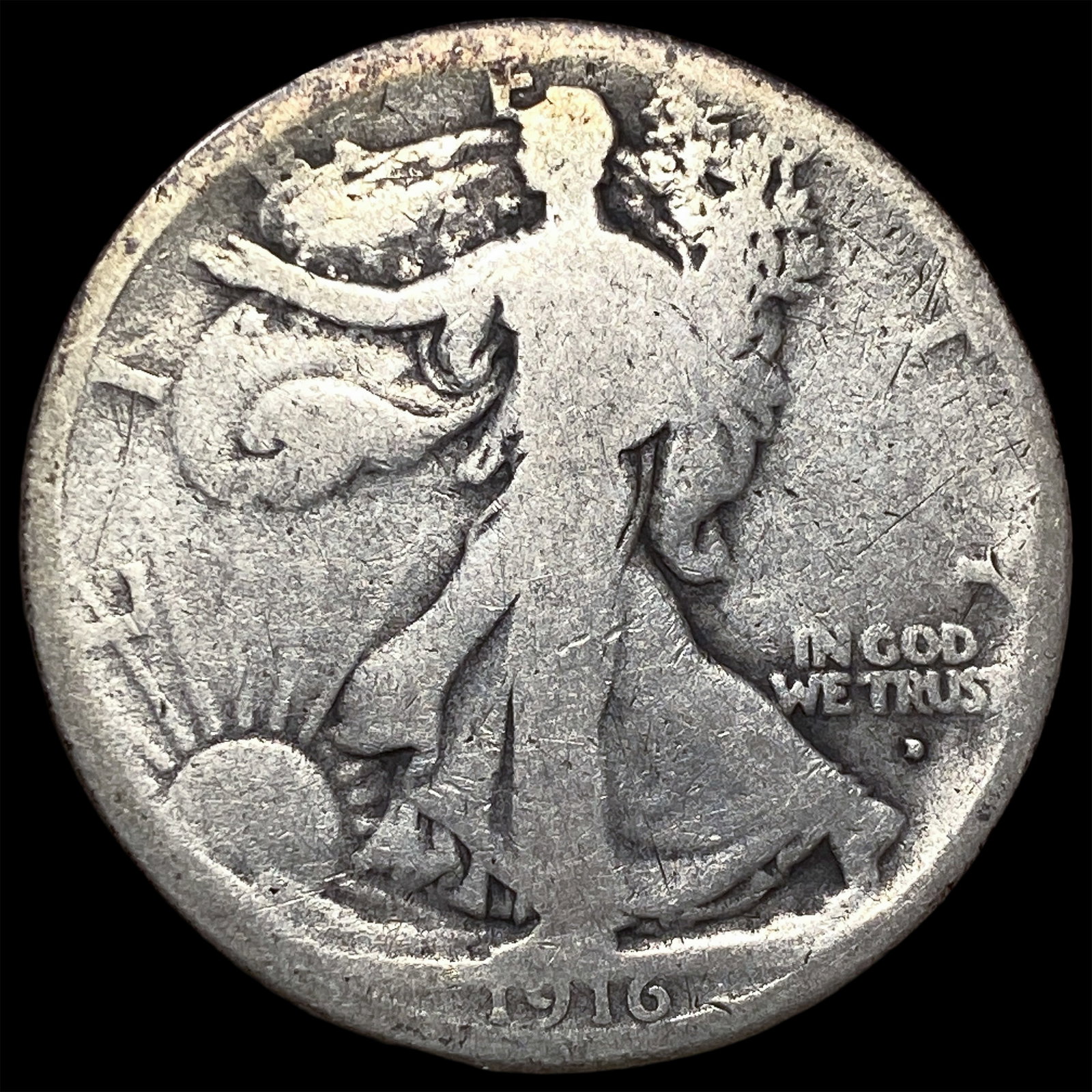 1916-D Silver Walking Liberty Half Dollar NICELY CIRCULATED
