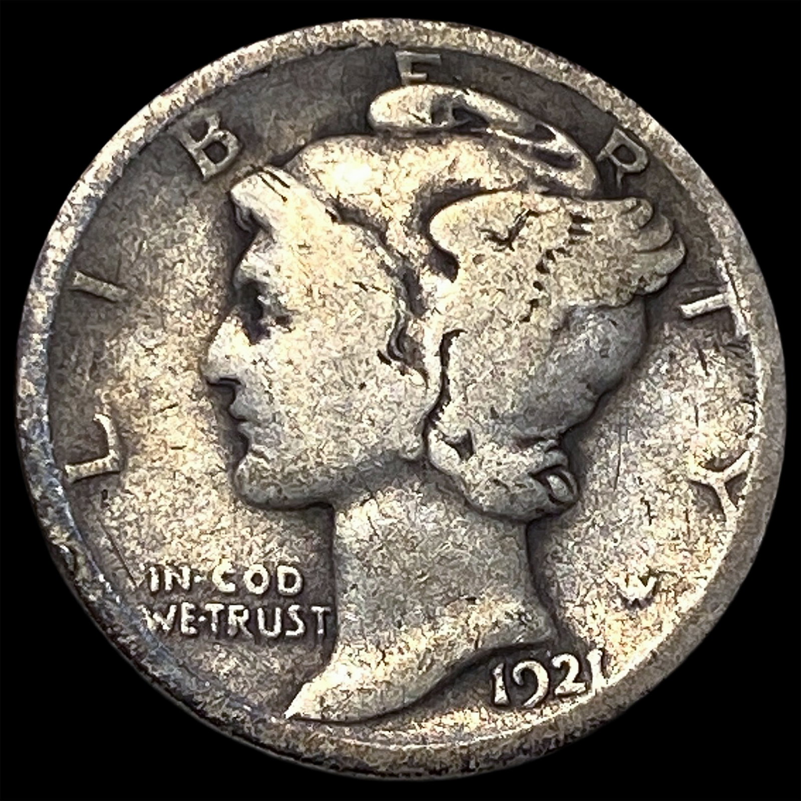 1921 Silver Mercury Dime NICELY CIRCULATED: 1921 Silver Mercury Dime NICELY CIRCULATED