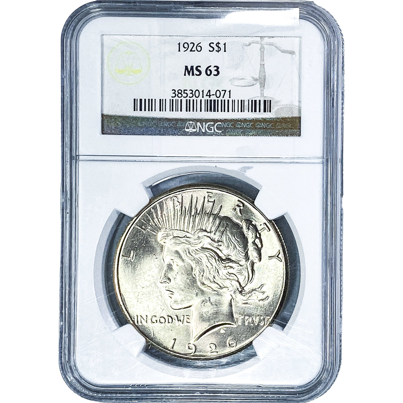 1926 Silver Peace Dollar NGC MS63