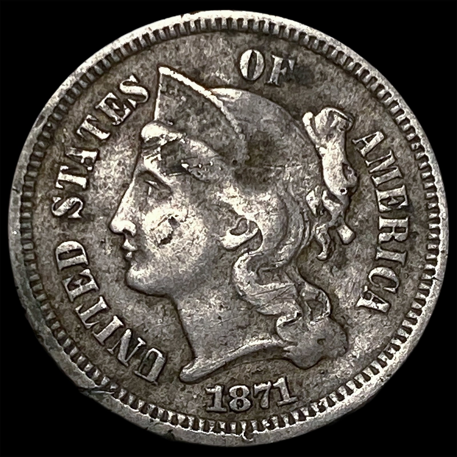 1871 Nickel Three-Cent Piece NEARLY UNCIRCULATED: 1871 Nickel Three-Cent Piece NEARLY UNCIRCULATED