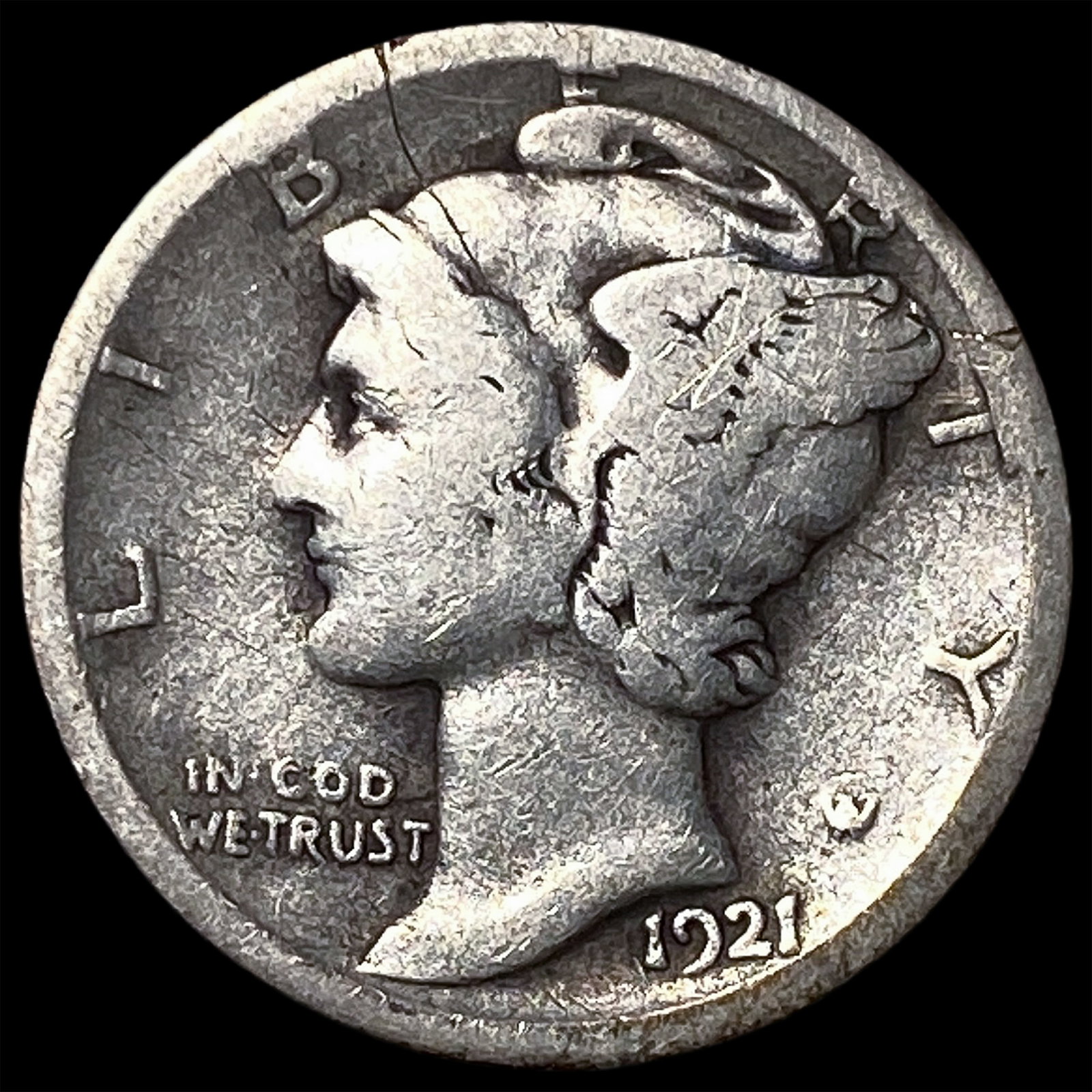 1921-S Silver Mercury Dime NICELY CIRCULATED: 1921-S Silver Mercury Dime NICELY CIRCULATED