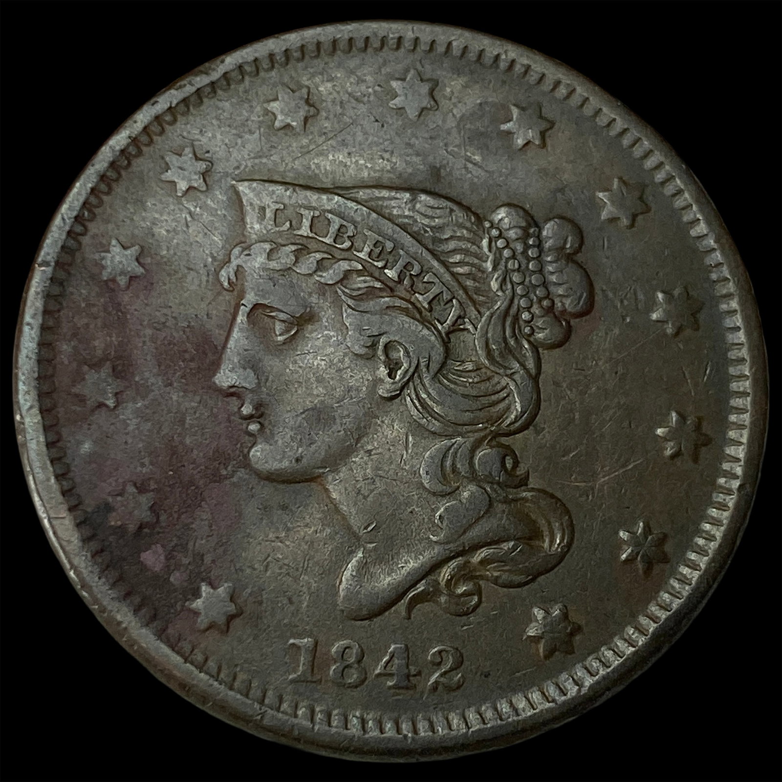 1842 Braided Hair Large Cent CLOSELY UNCIRCULATED: 1842 Braided Hair Large Cent CLOSELY UNCIRCULATED