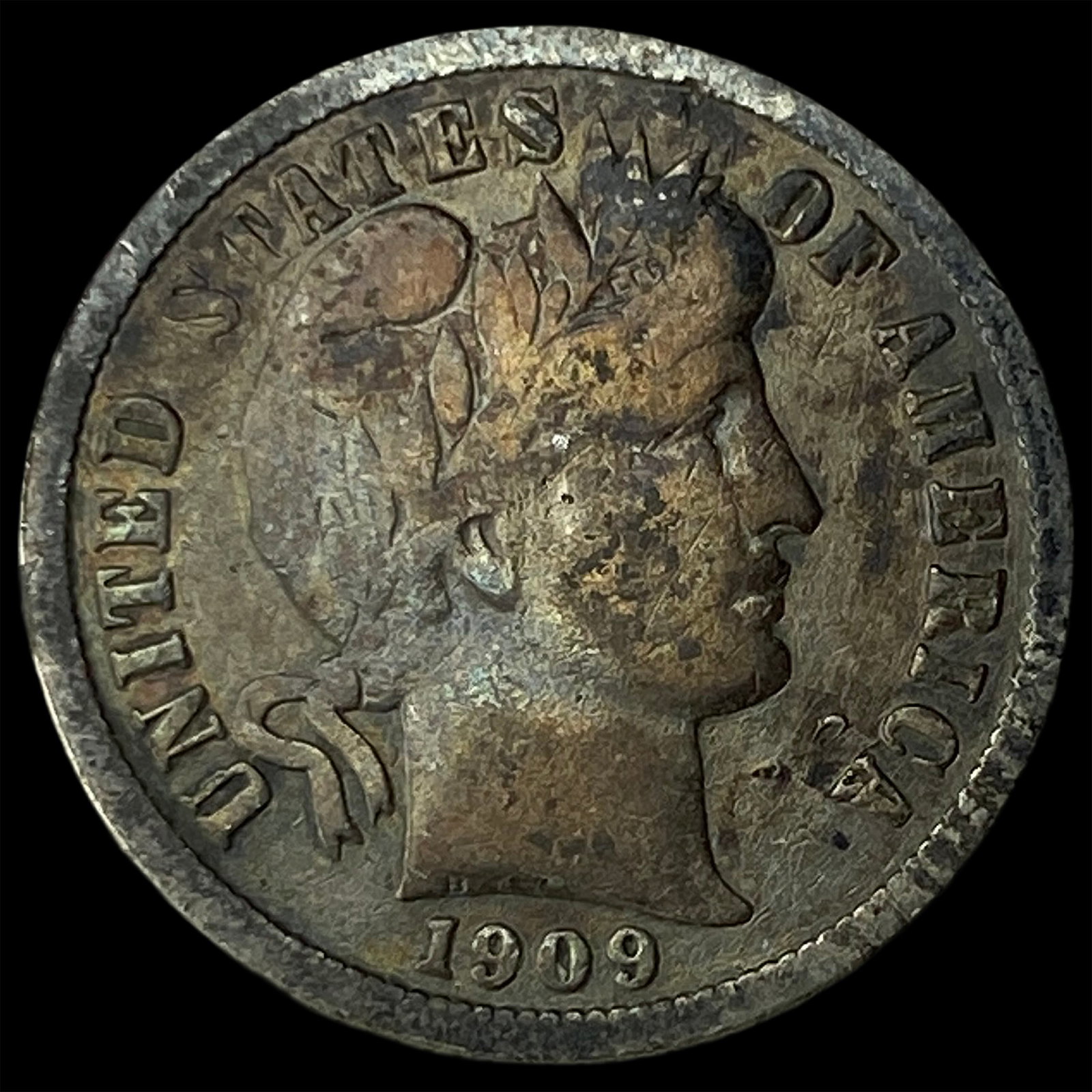 1909-S Silver Barber Dime LIGHTLY CIRCULATED