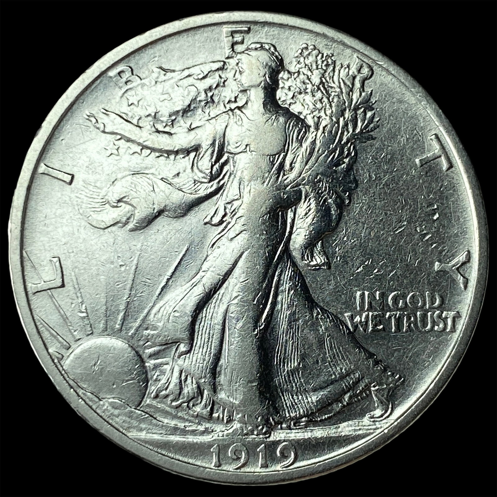 1919-S Silver Walking Liberty Half Dollar CLOSELY UNCIRCULATED: 1919-S Silver Walking Liberty Half Dollar CLOSELY UNCIRCULATED
