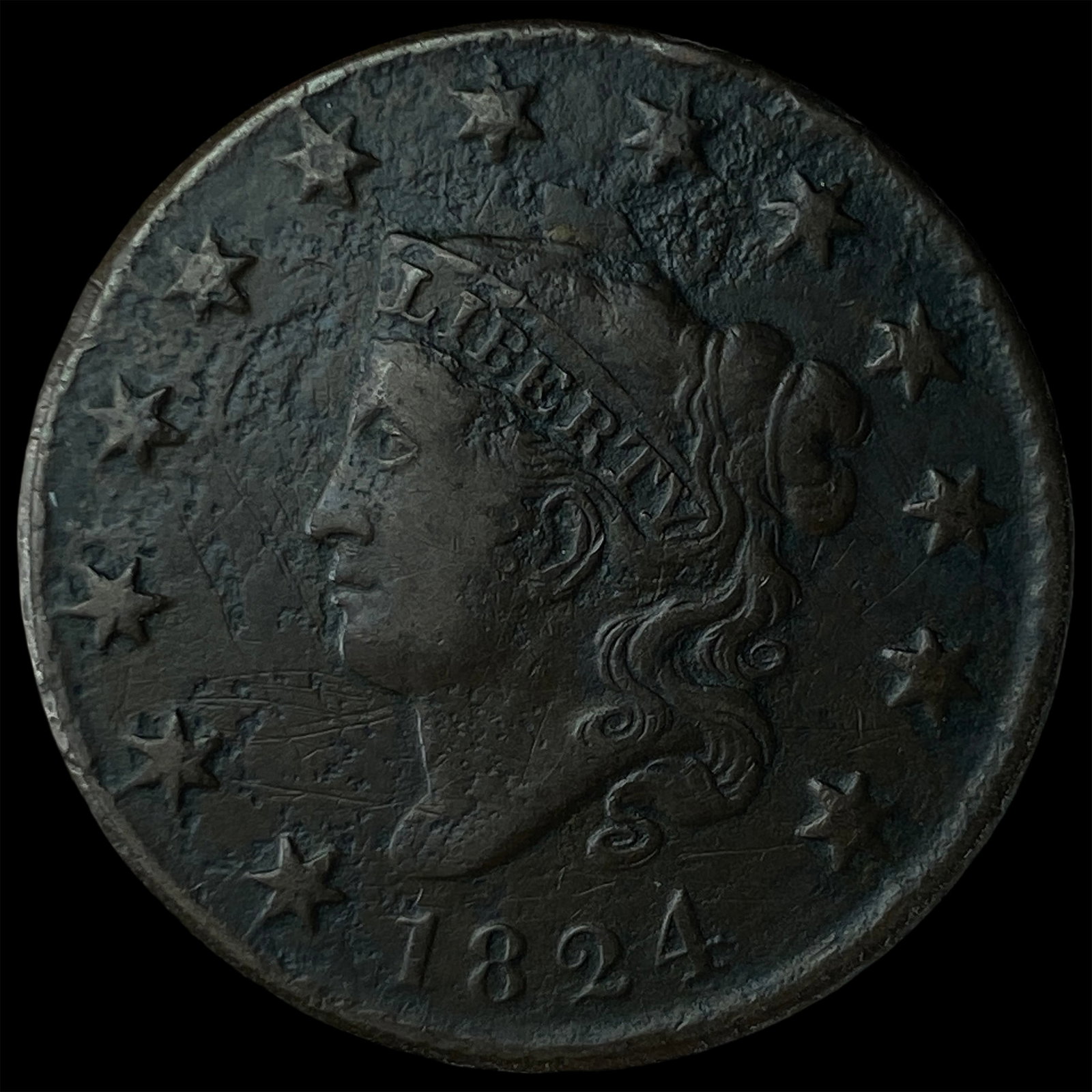 1824 Coronet Head Large Cent CLOSELY UNCIRCULATED: 1824 Coronet Head Large Cent CLOSELY UNCIRCULATED