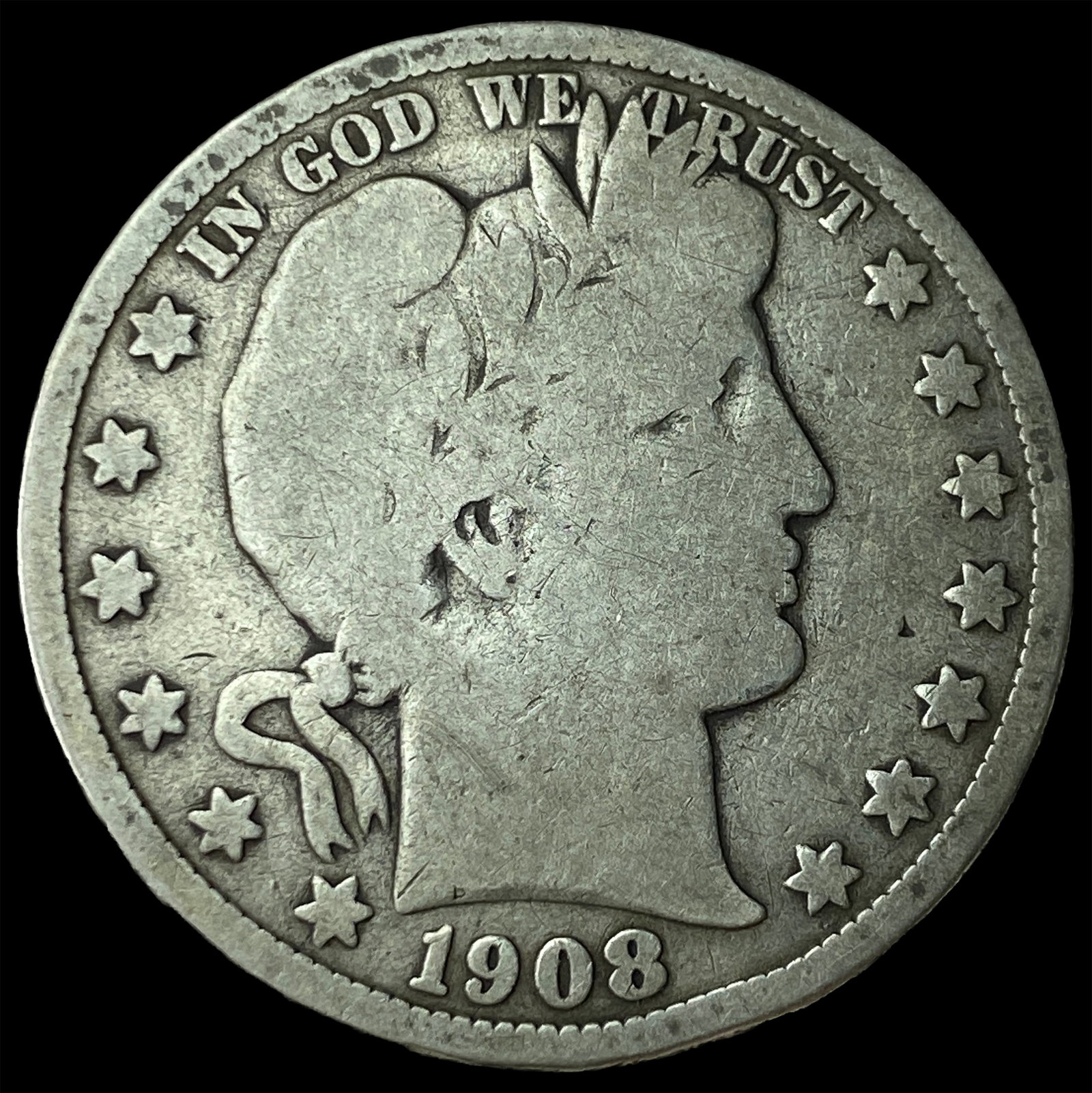 1908-D Silver Barber Half Dollar LIGHTLY CIRCULATED: 1908-D Silver Barber Half Dollar LIGHTLY CIRCULATED