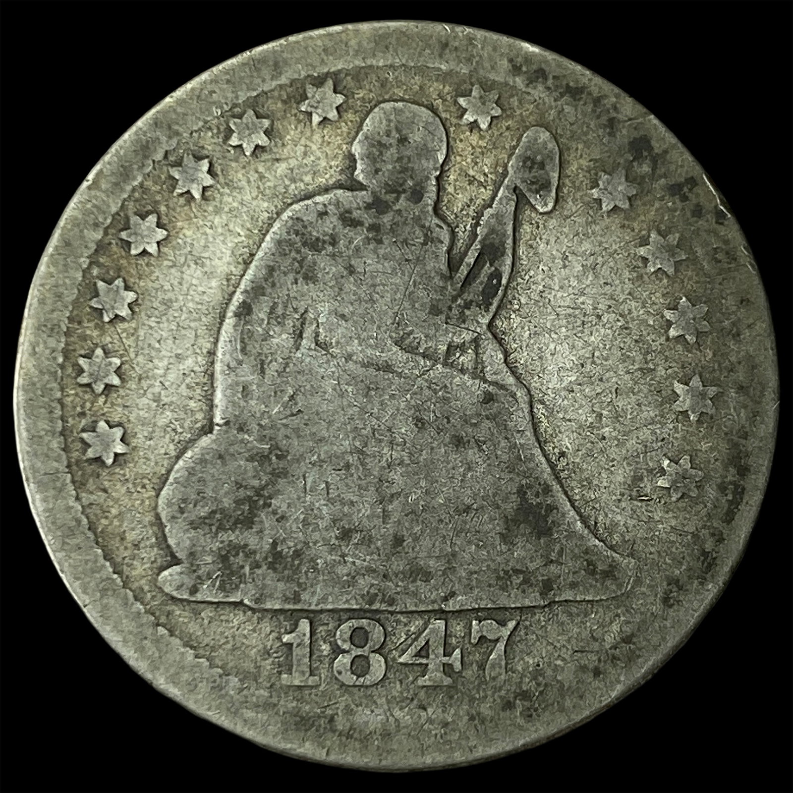 1847-O Silver Seated Liberty Quarter NICELY CIRCULATED: 1847-O Silver Seated Liberty Quarter NICELY CIRCULATED