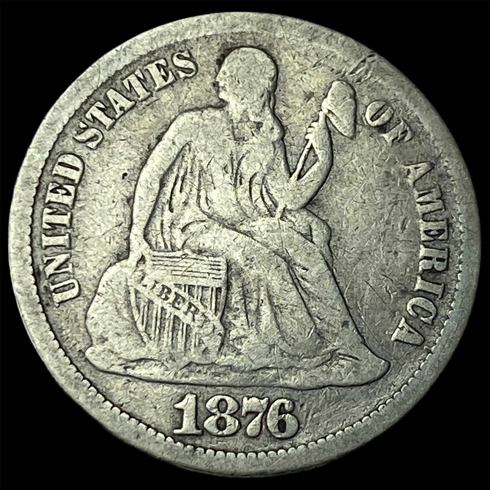 1876-CC Silver Seated Liberty Dime LIGHTLY CIRCULATED: 1876-CC Silver Seated Liberty Dime LIGHTLY CIRCULATED