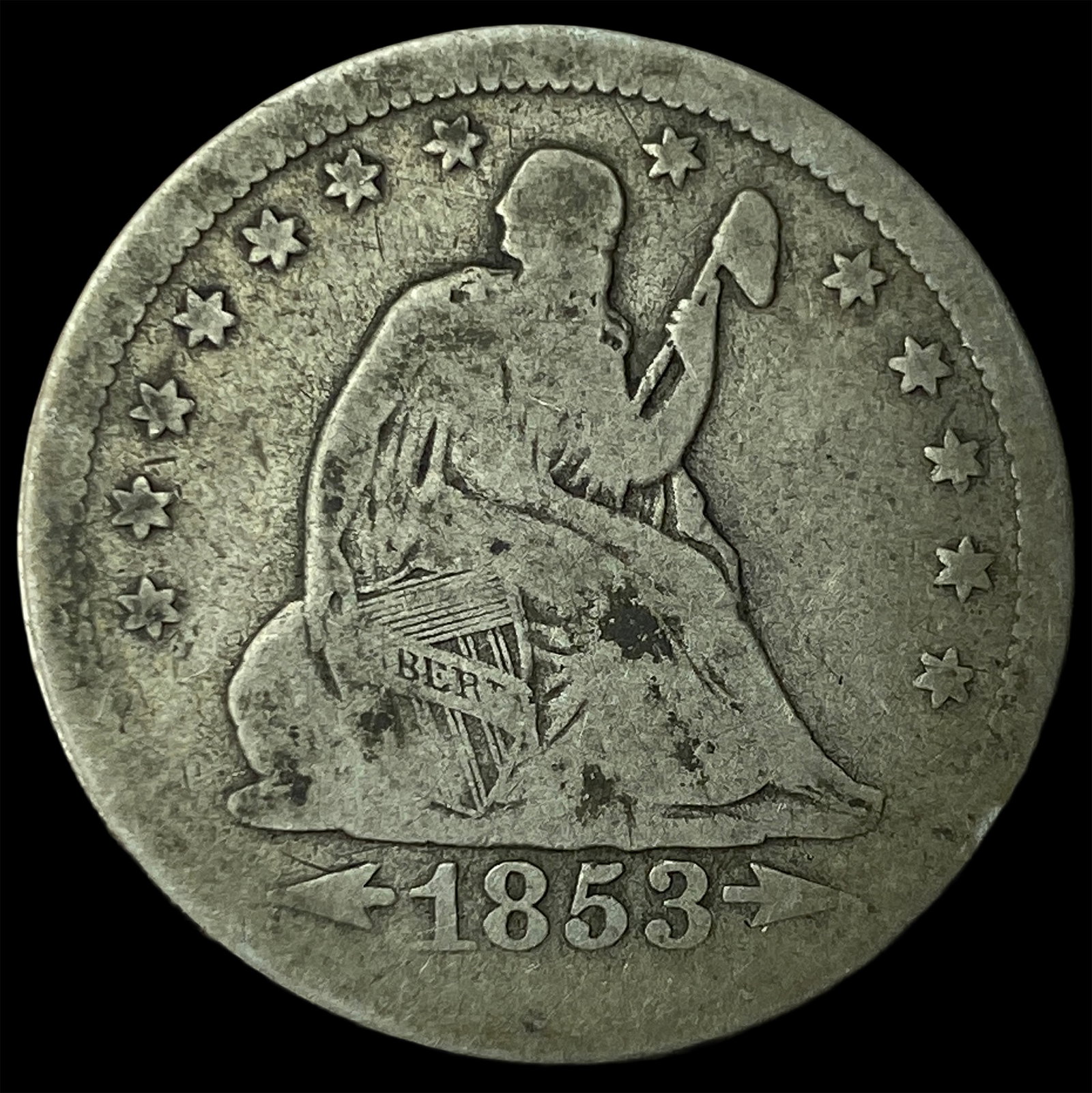 1853 Arrows Seated Liberty Quarter NICELY CIRCULATED: 1853 Arrows Seated Liberty Quarter NICELY CIRCULATED