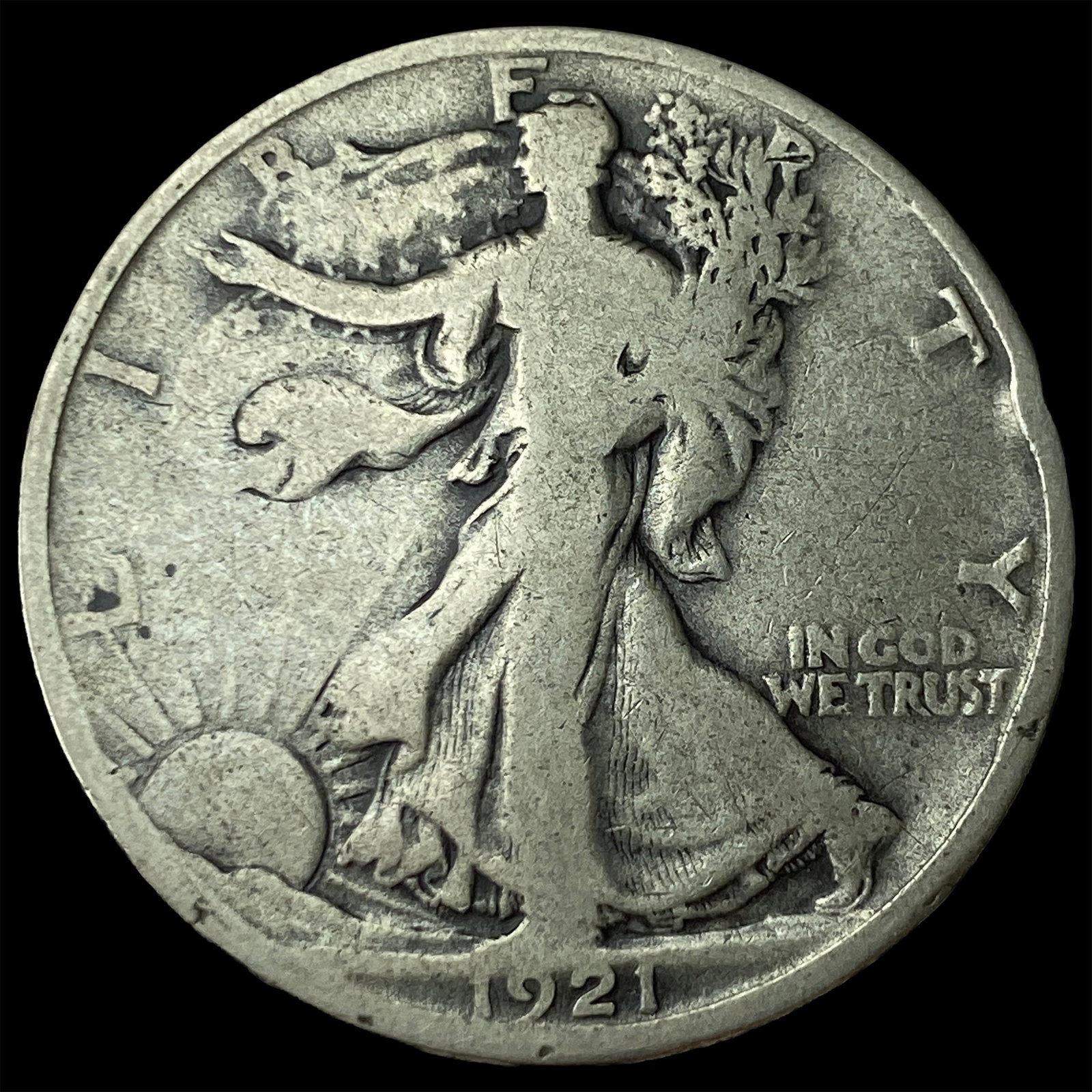 1921-D Silver Walking Liberty Half Dollar NICELY CIRCULATED