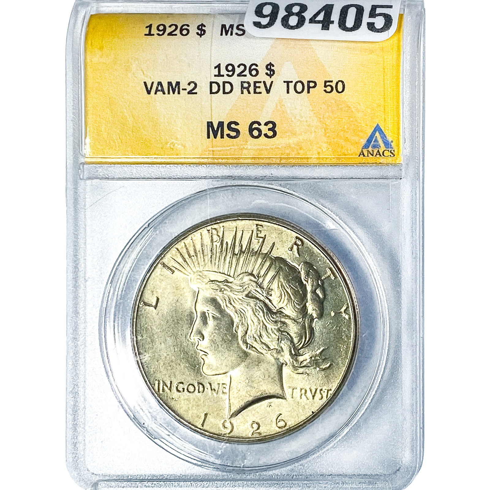 1926 Silver Peace Dollar ANACS MS63 VAM-2