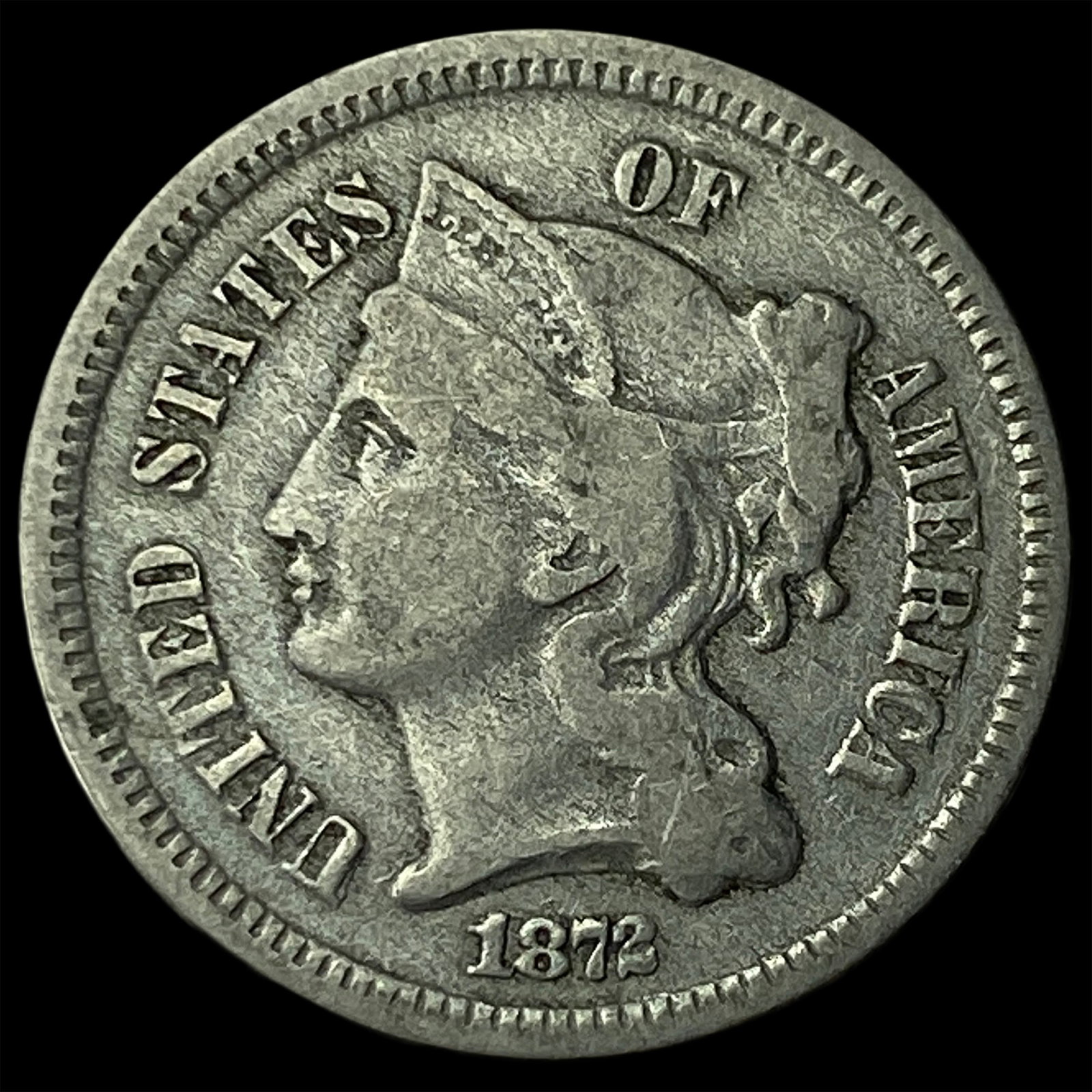 1872 Nickel Three-Cent Piece NEARLY UNCIRCULATED