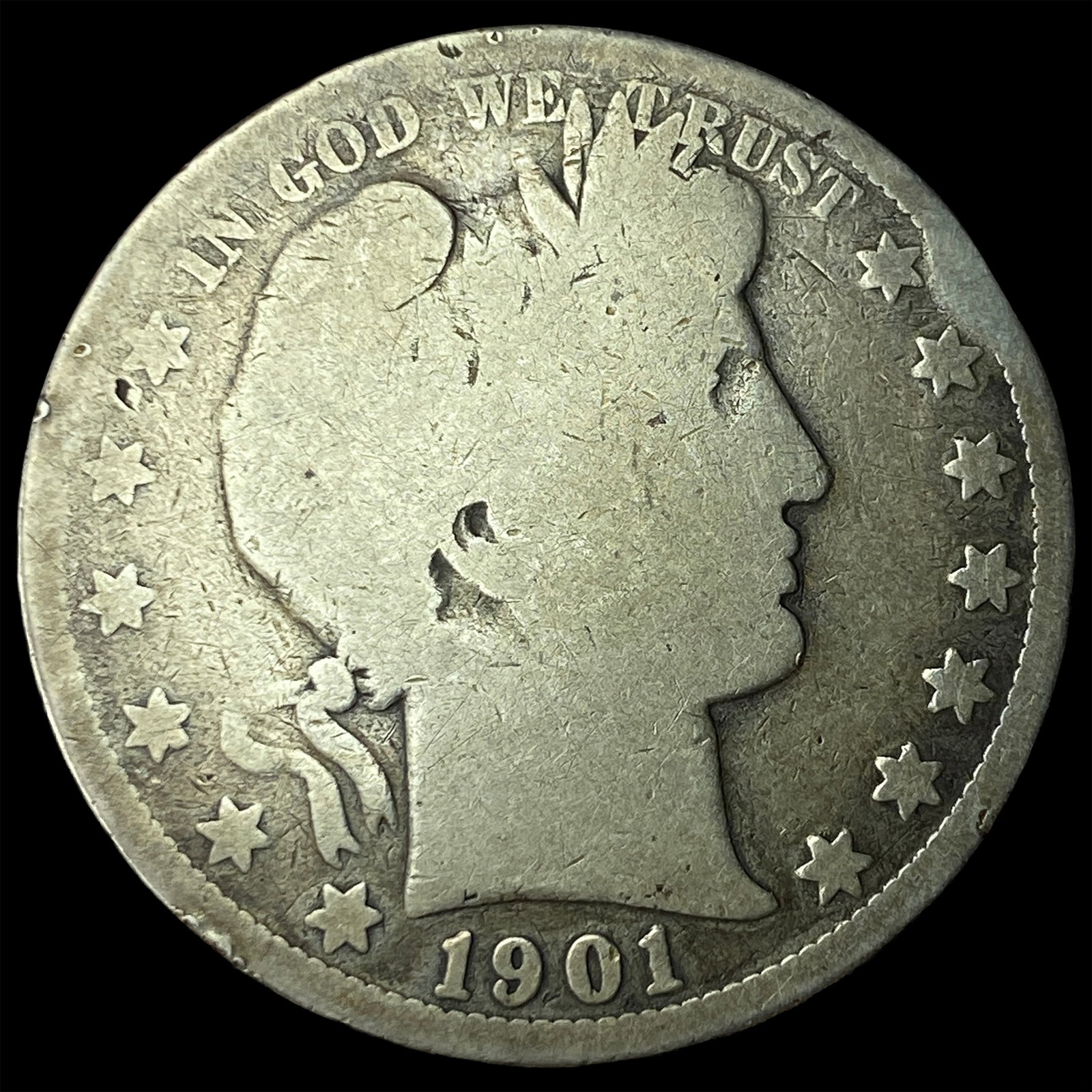 1901-S Silver Barber Half Dollar ABOUT UNCIRCULATED