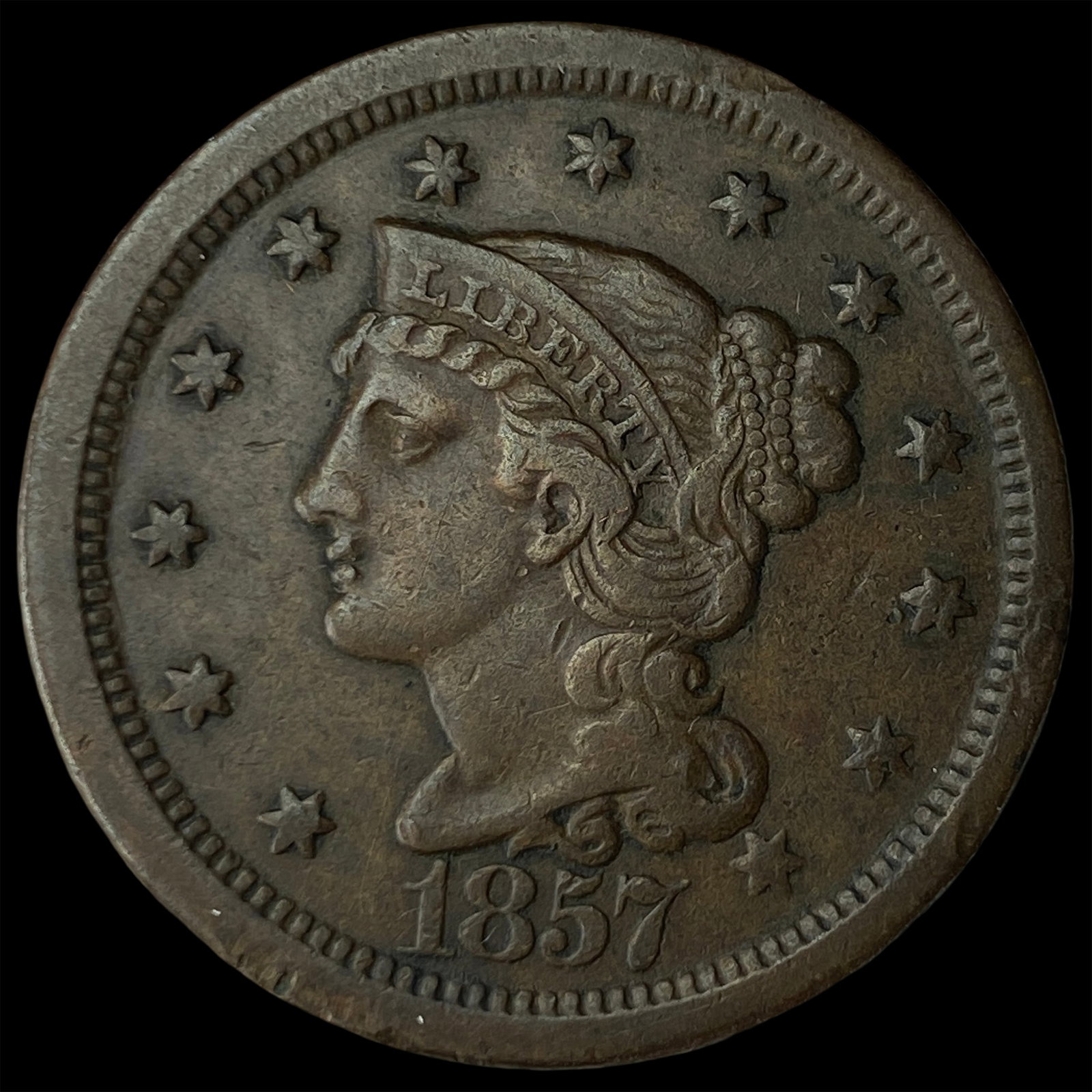 1857 Braided Hair Large Cent CHOICE AU