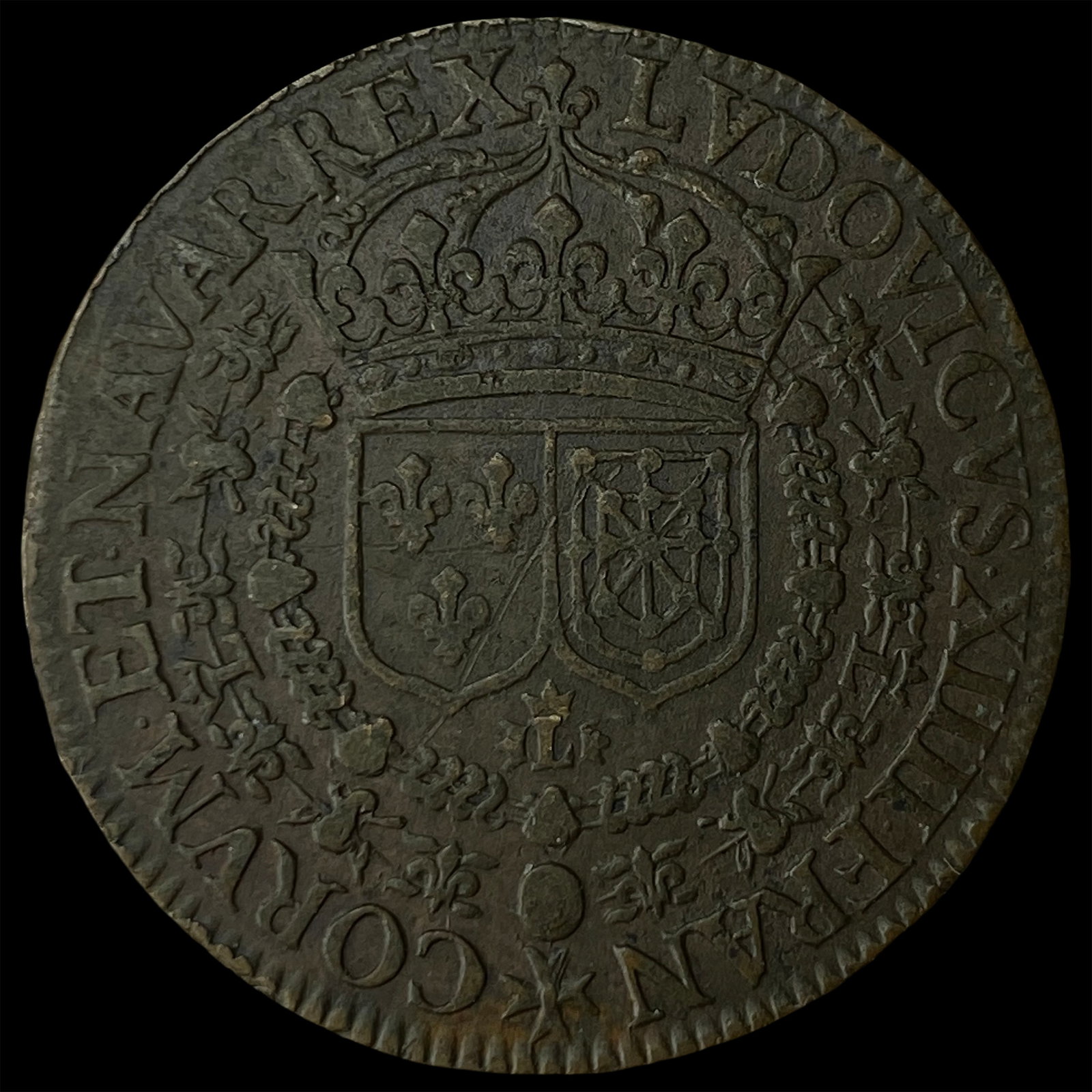 1643 France Copper Double Tournois NEARLY UNCIRCULATED: 1643 France Copper Double Tournois NEARLY UNCIRCULATED