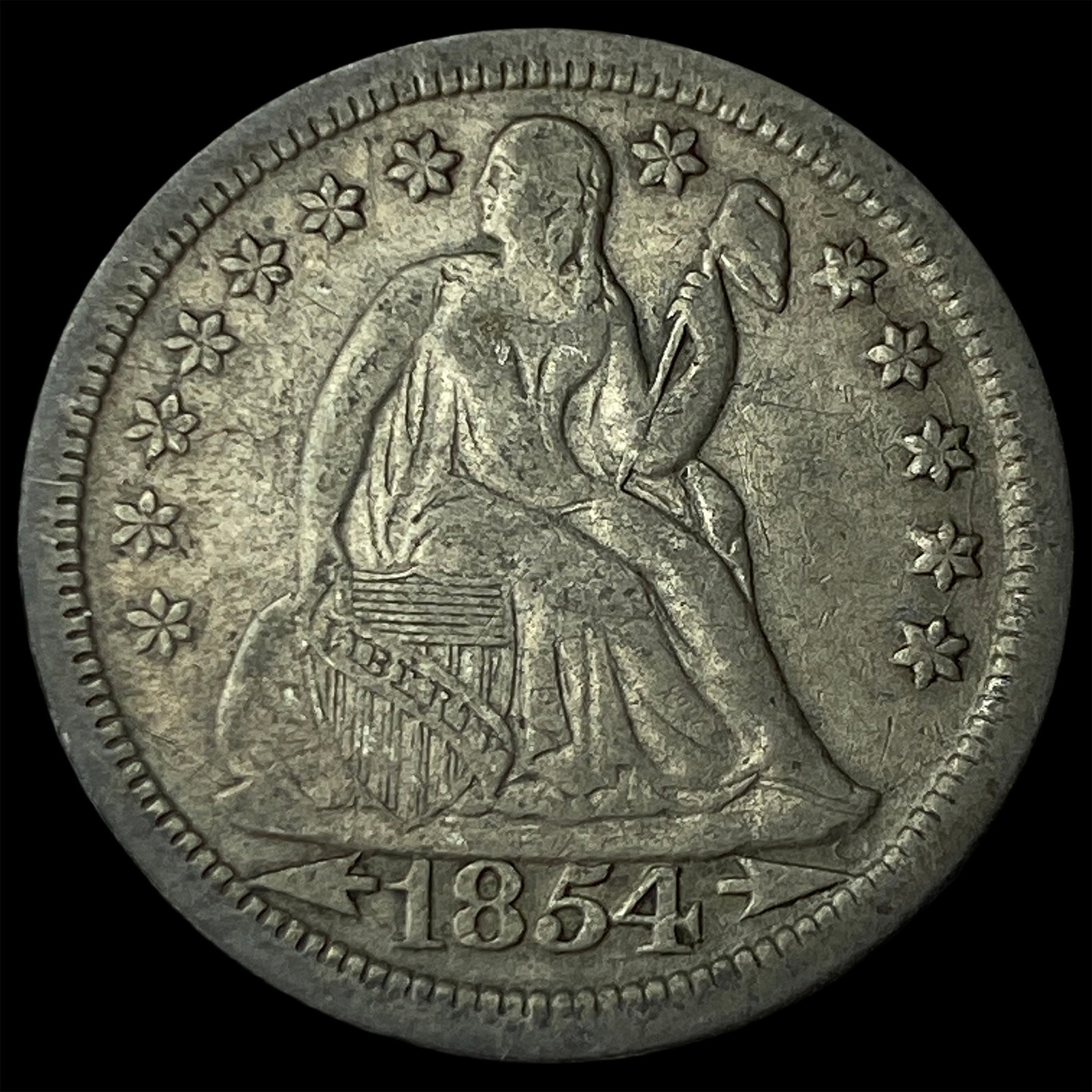 1854 Arrows Seated Liberty Dime NEARLY UNCIRCULATED