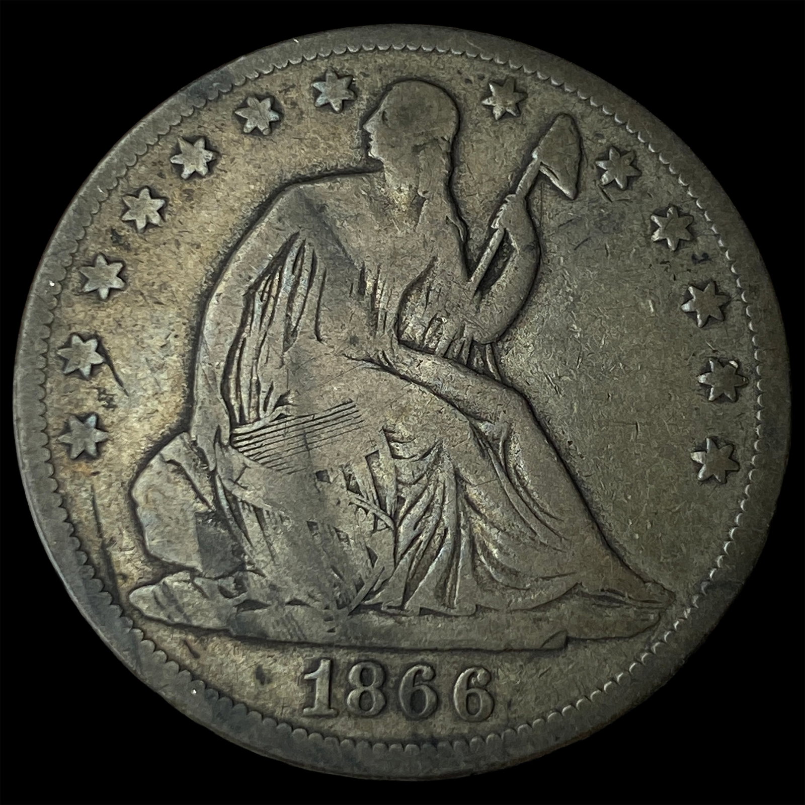 1866 Seated Liberty Half Dollar LIGHTLY CIRCULATED