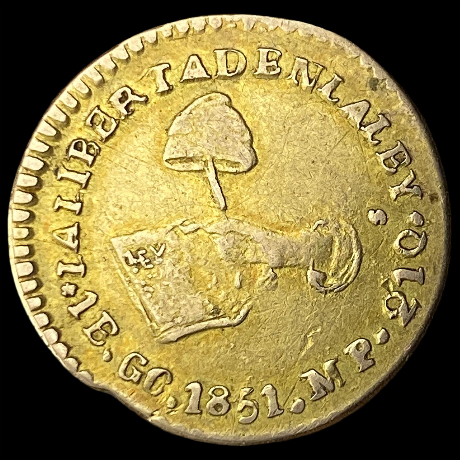 1851-Mo Mexico Gold 1/2 Escudo LIGHTLY CIRCULATED (1 of 2)
