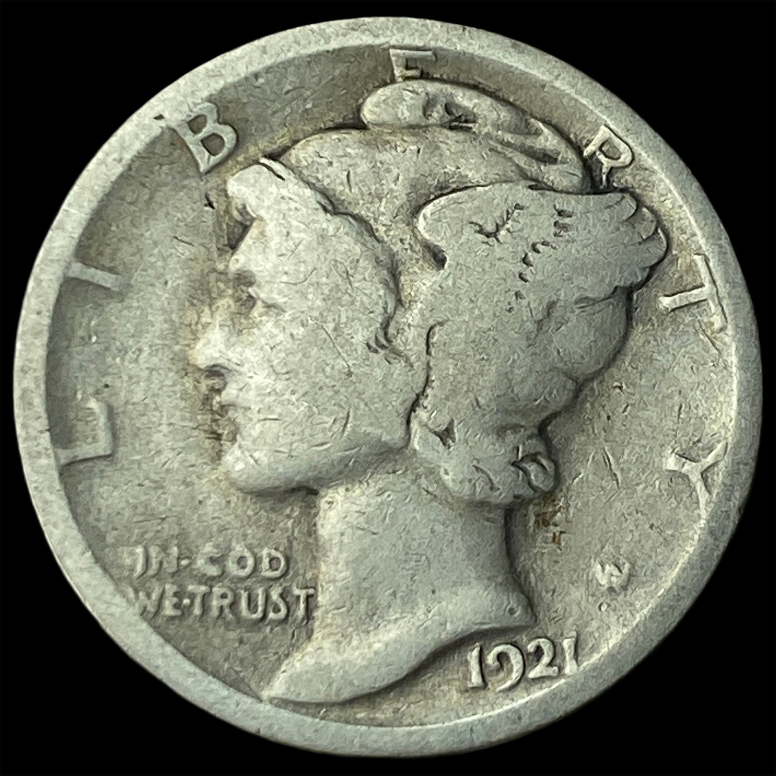 1921 Silver Mercury Dime LIGHTLY CIRCULATED: 1921 Silver Mercury Dime LIGHTLY CIRCULATED