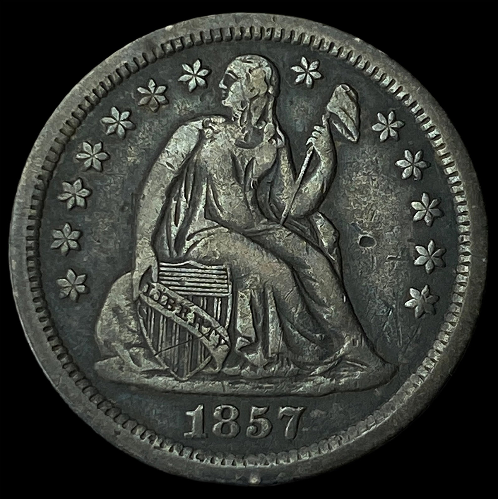 1857-O Silver Seated Liberty Dime NEARLY UNCIRCULATED