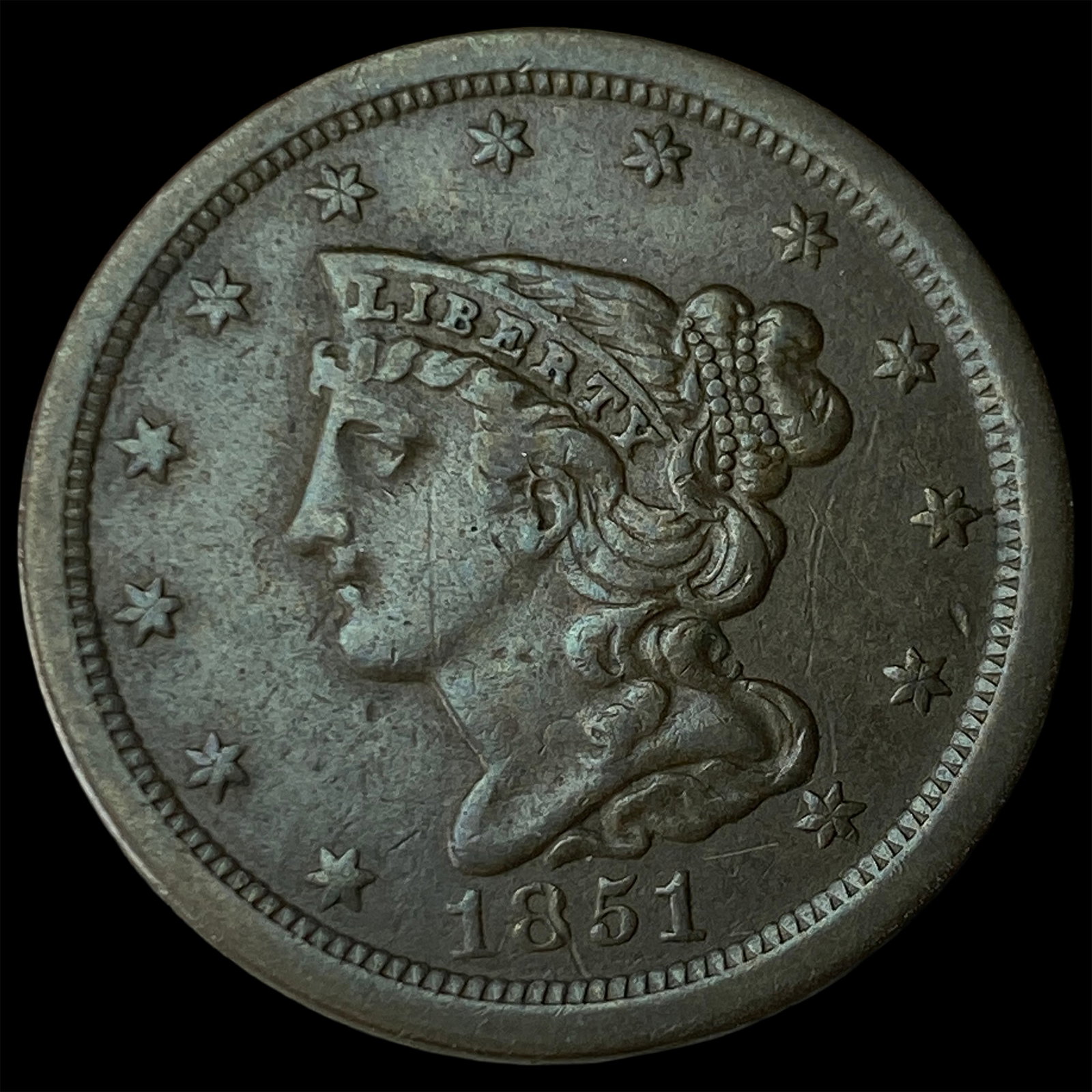 1851 Braided Hair Half Cent CHOICE AU (1 of 2)