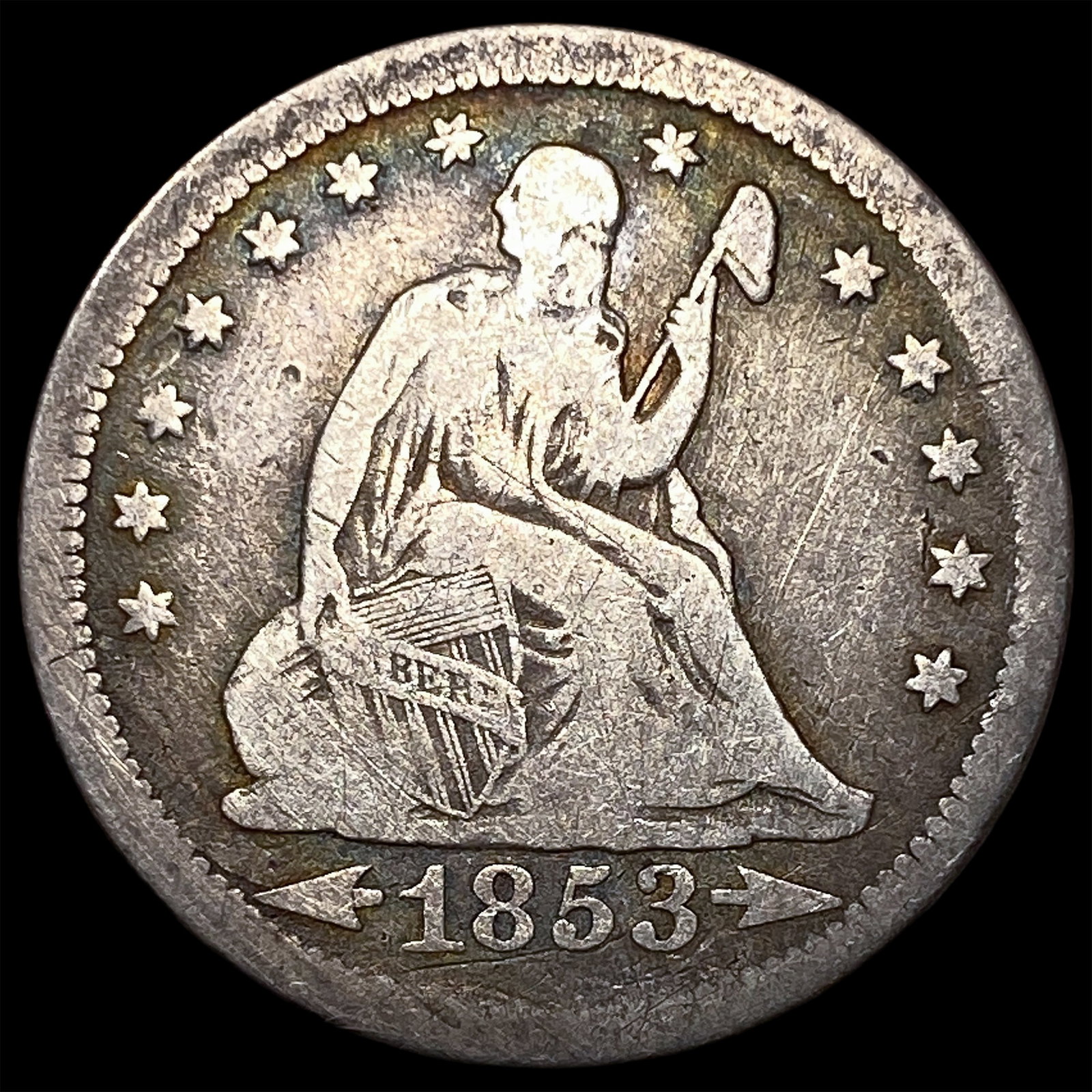 1853 Arrows Seated Liberty Quarter LIGHTLY CIRCULATED