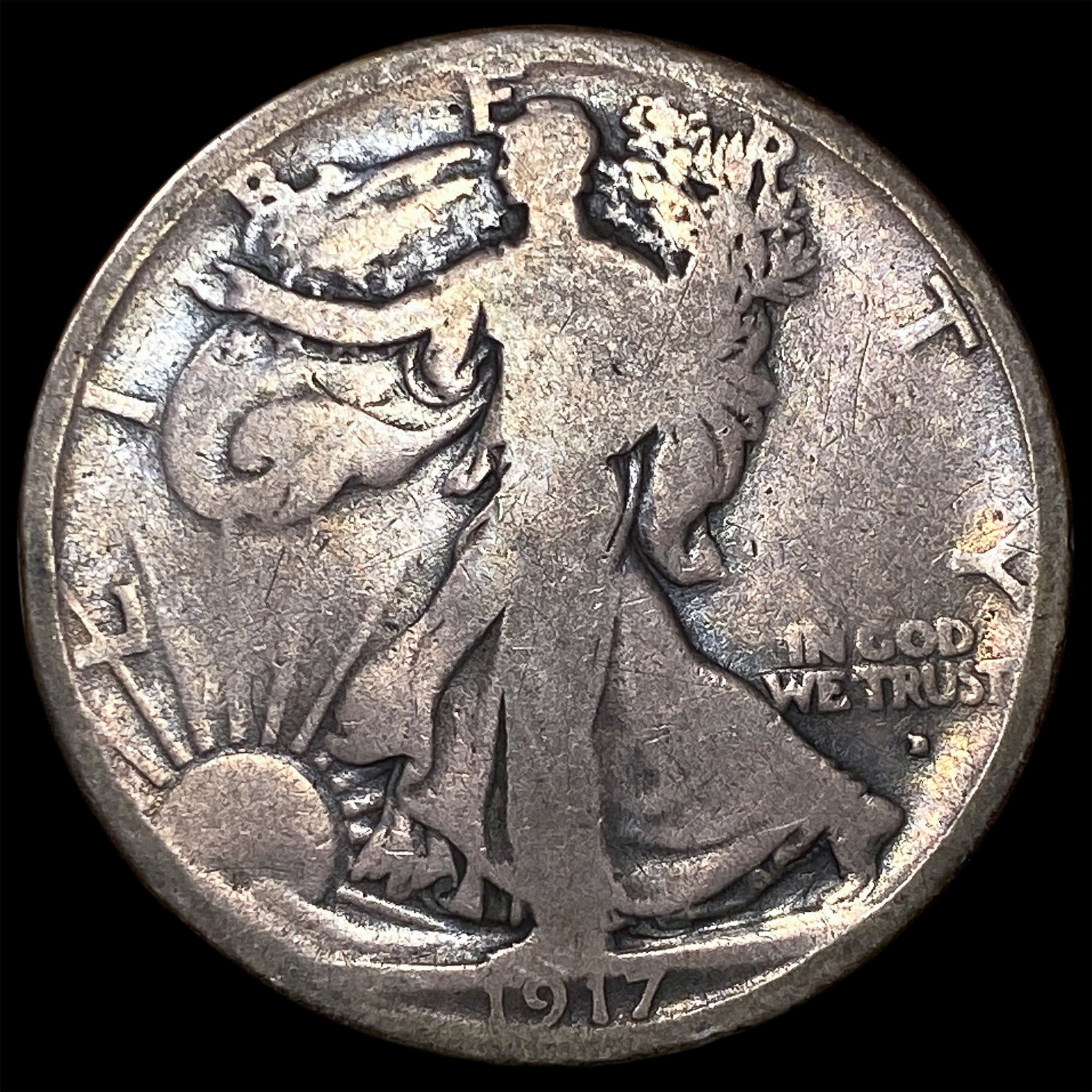 1917-S Silver Walking Liberty Half Dollar NICELY CIRCULATED