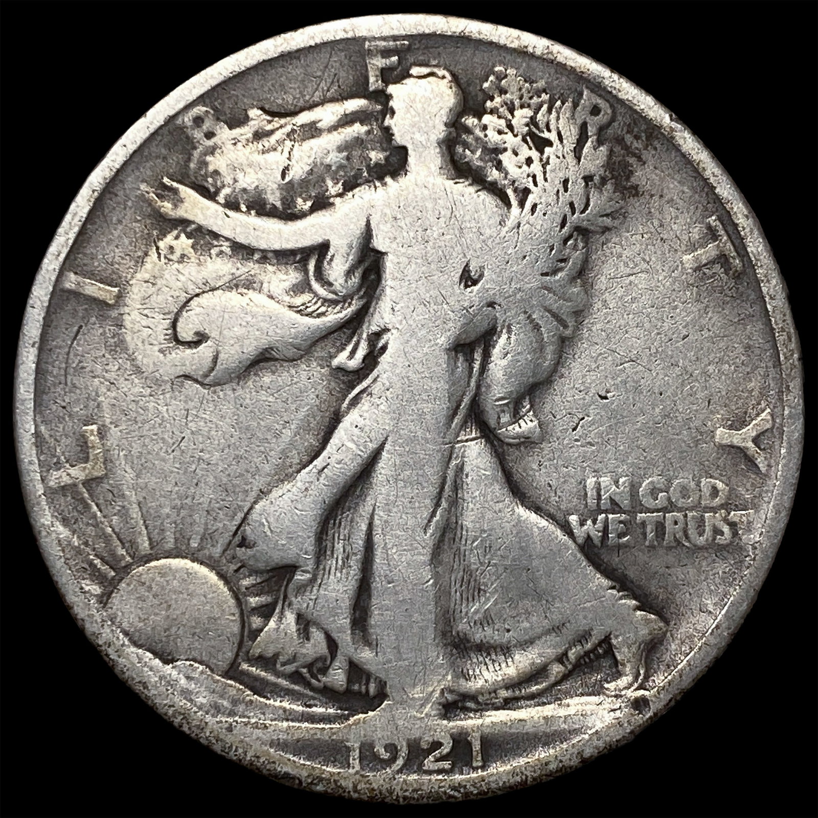 1921-D Silver Walking Liberty Half Dollar NICELY CIRCULATED: 1921-D Silver Walking Liberty Half Dollar NICELY CIRCULATED