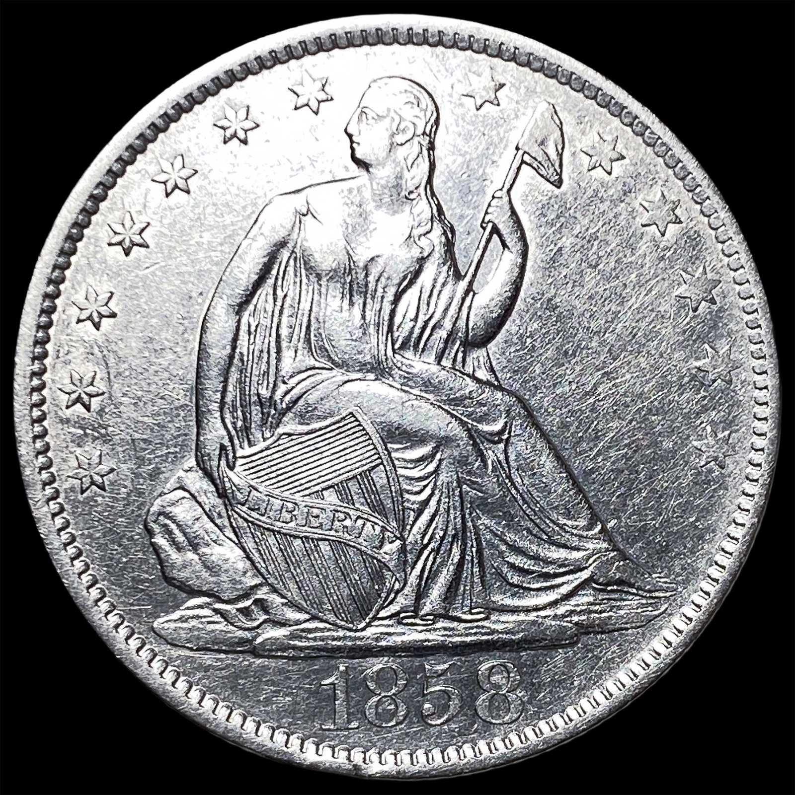 1858-O Silver Half Dollar UNCIRCULATED: 1858-O Silver Half Dollar UNCIRCULATED