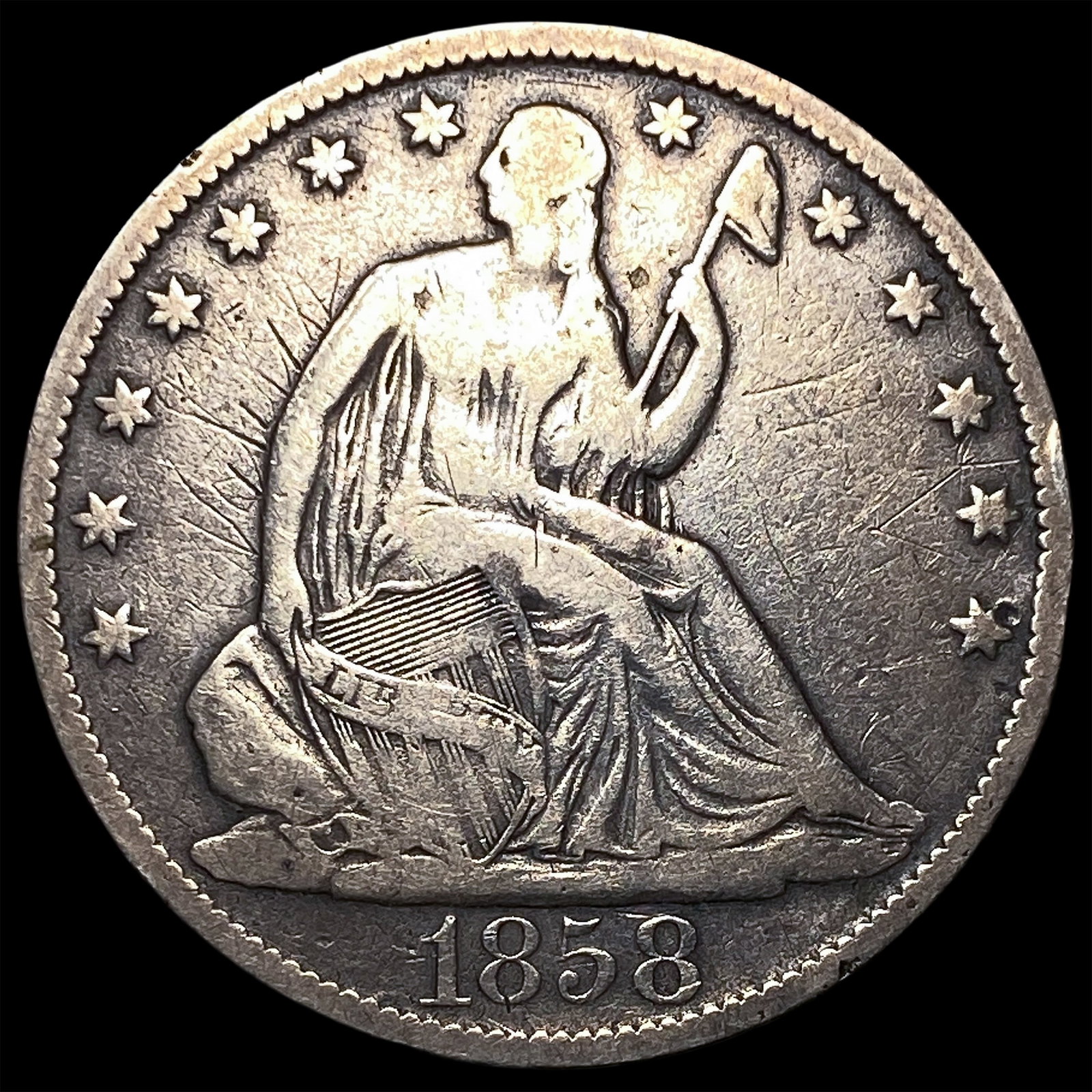 1858-O Silver Half Dollar LIGHTLY CIRCULATED