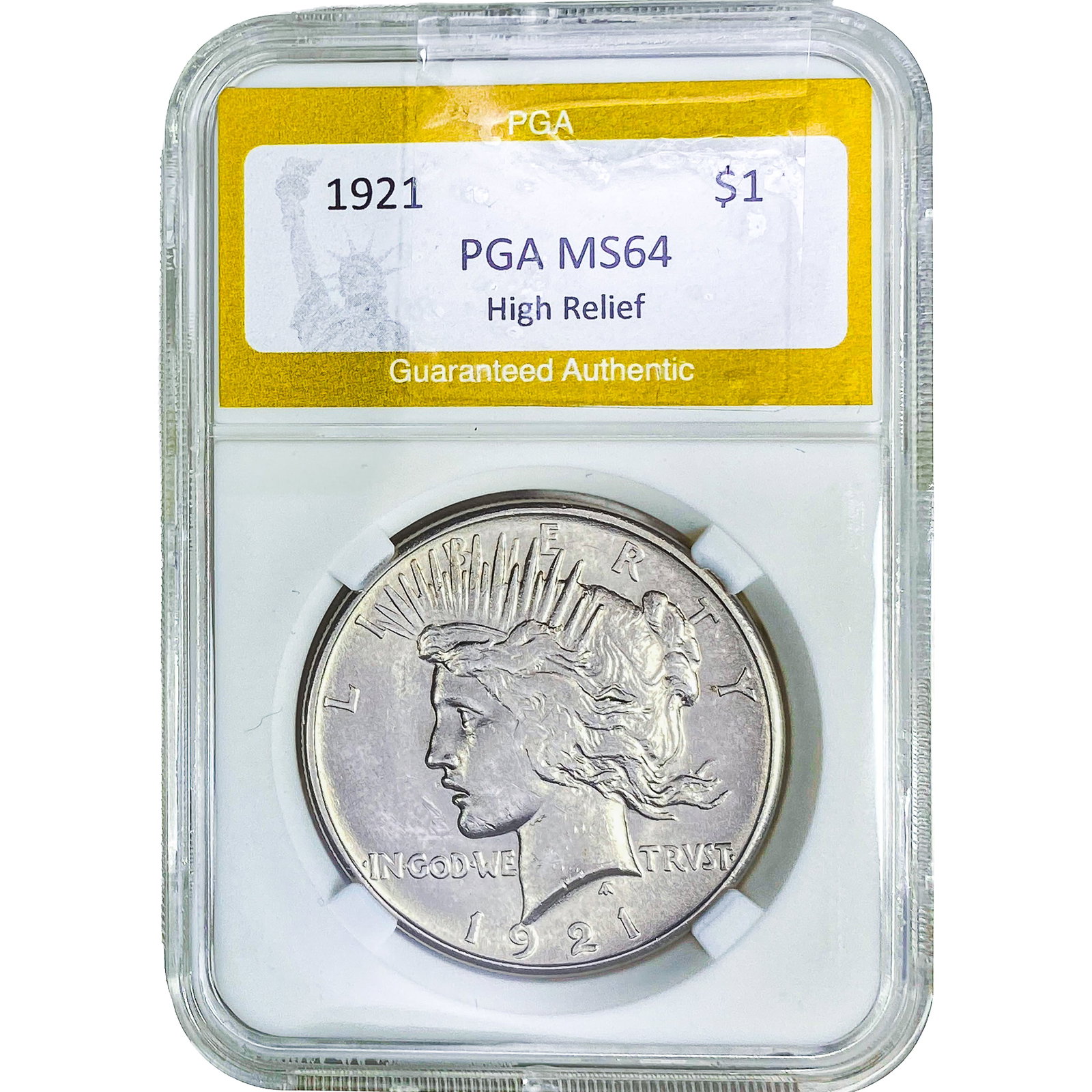 1921 Morgan Silver Dollar PGA MS64 High Relief
