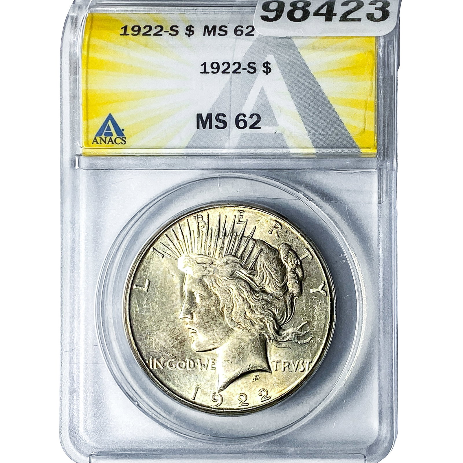 1922-S Silver Peace Dollar ANACS MS62: 1922-S Silver Peace Dollar ANACS MS62