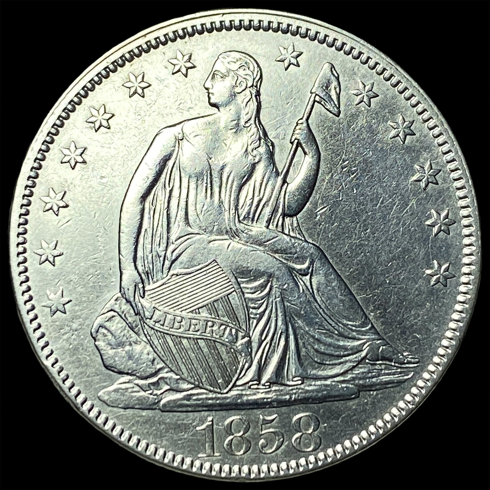 1858 Silver Half Dollar (Seated Liberty) UNCIRCULATED: 1858 Silver Half Dollar (Seated Liberty) UNCIRCULATED