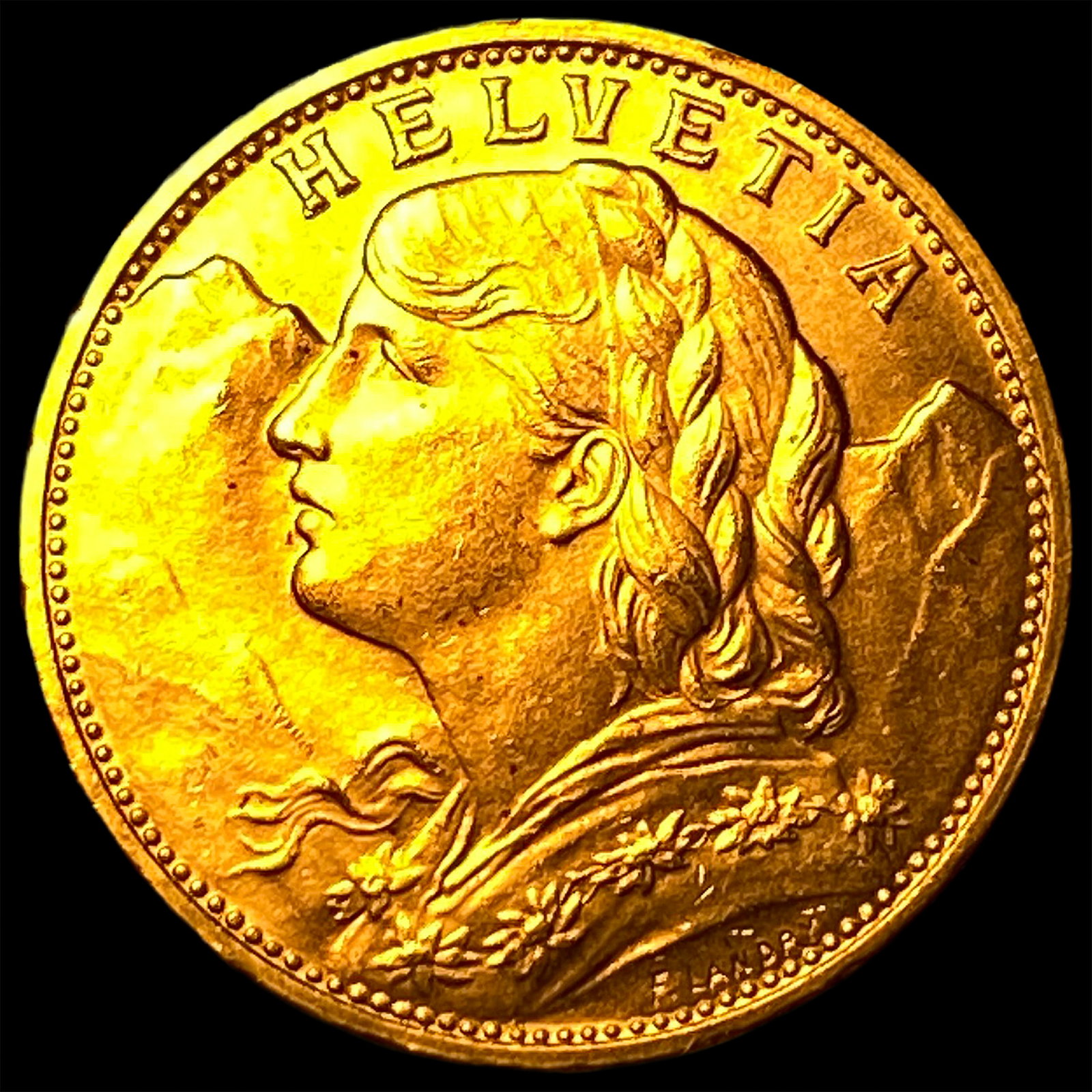1914-B Gold 20 Francs Swiss Helvetia GEM BU: 1914-B Gold 20 Francs Swiss Helvetia GEM BU