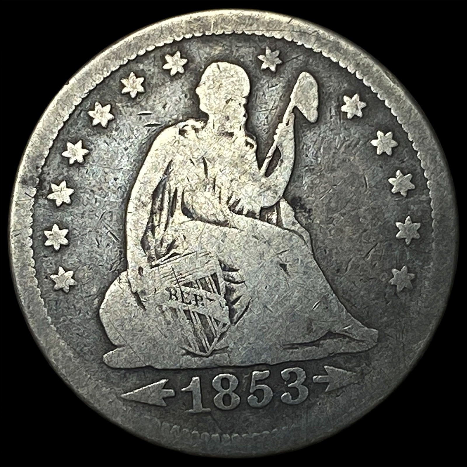 1853 Arrows Seated Liberty Silver Quarter NICELY CIRCULATED: 1853 Arrows Seated Liberty Silver Quarter NICELY CIRCULATED