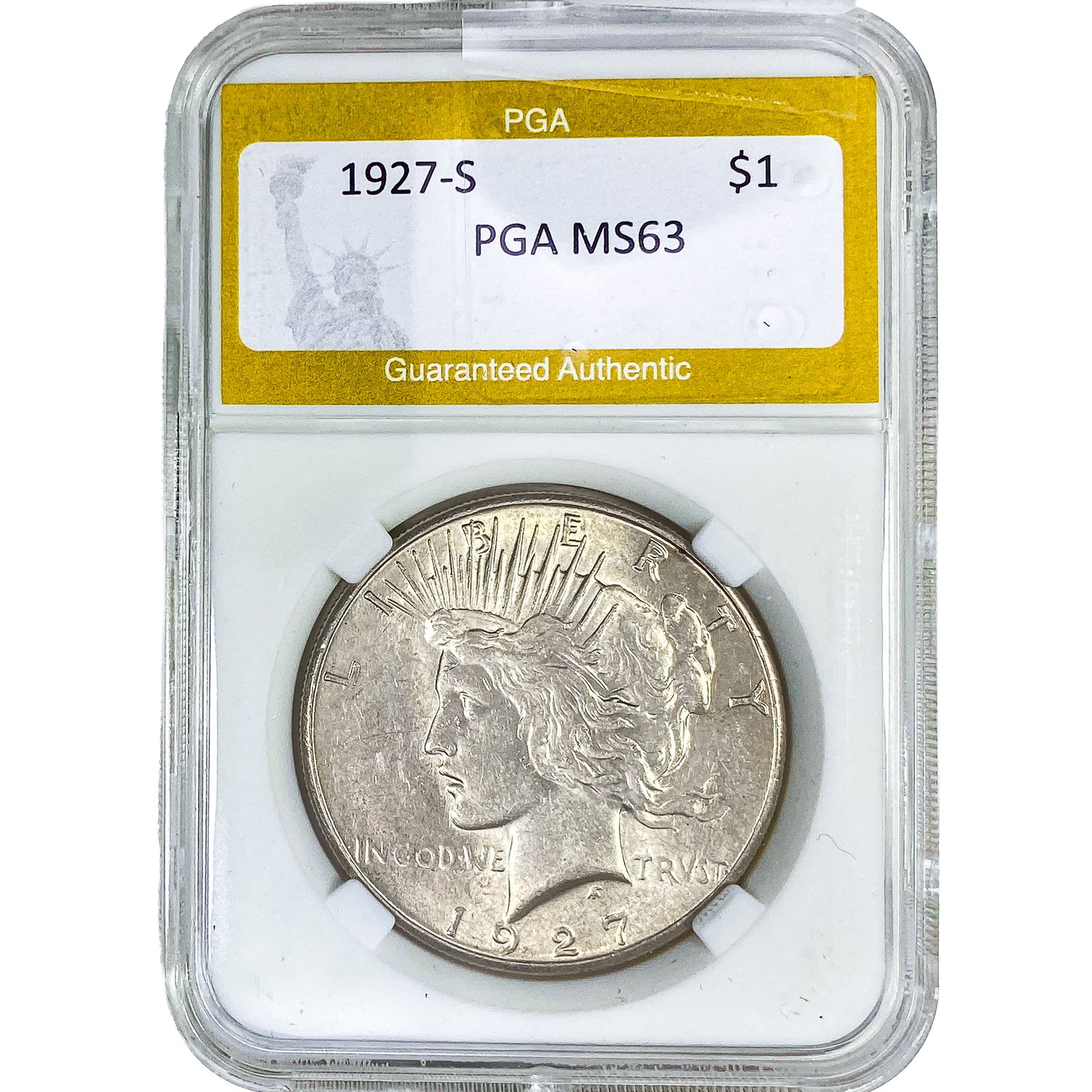 1927-S Silver Peace Dollar PGA MS63: 1927-S Silver Peace Dollar PGA MS63