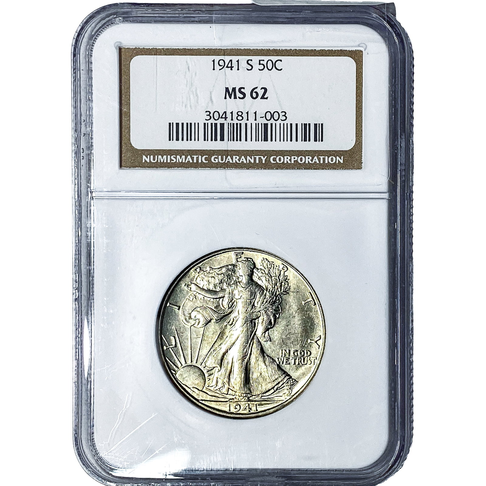 1941-S Walking Liberty Half Dollar NGC MS62: 1941-S Walking Liberty Half Dollar NGC MS62